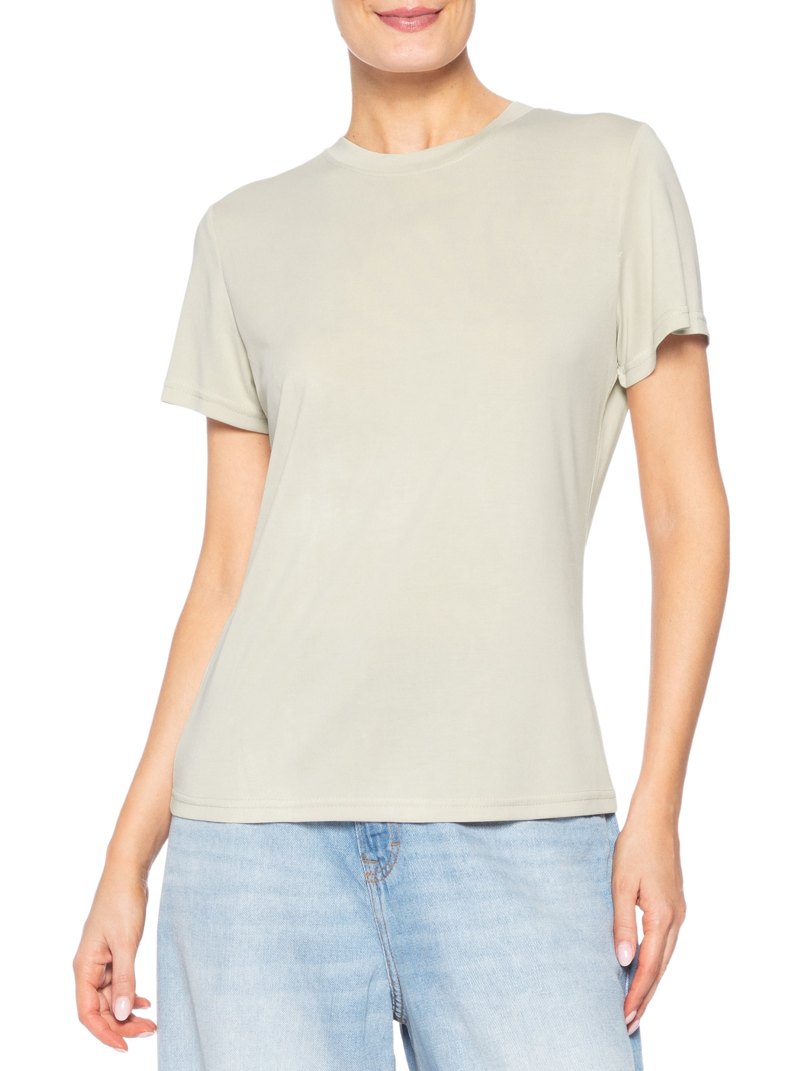 Camiseta Feminina Básica Alongada Bege Basiq