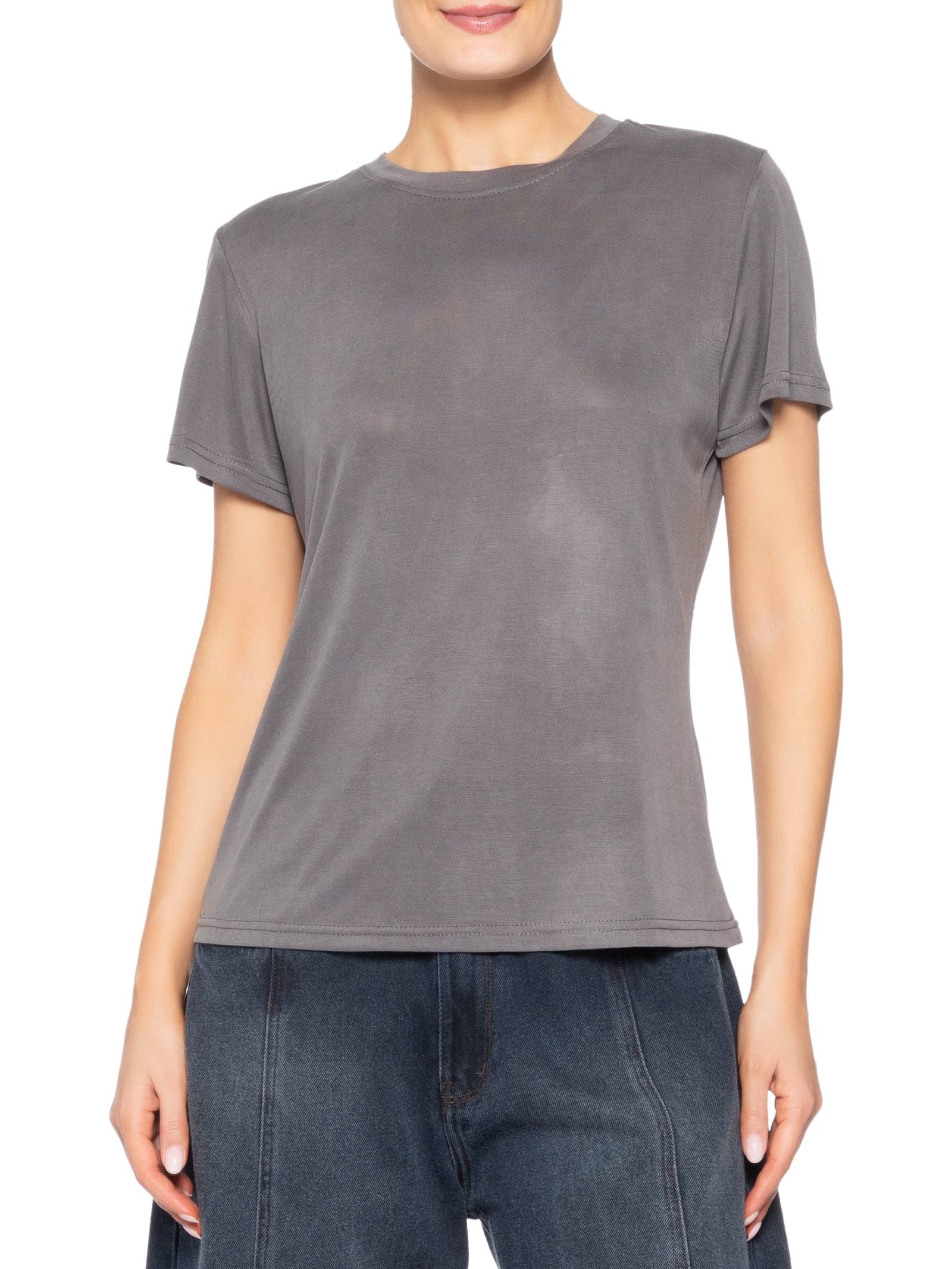 Camiseta Feminina Básica Alongada Cinza Basiq