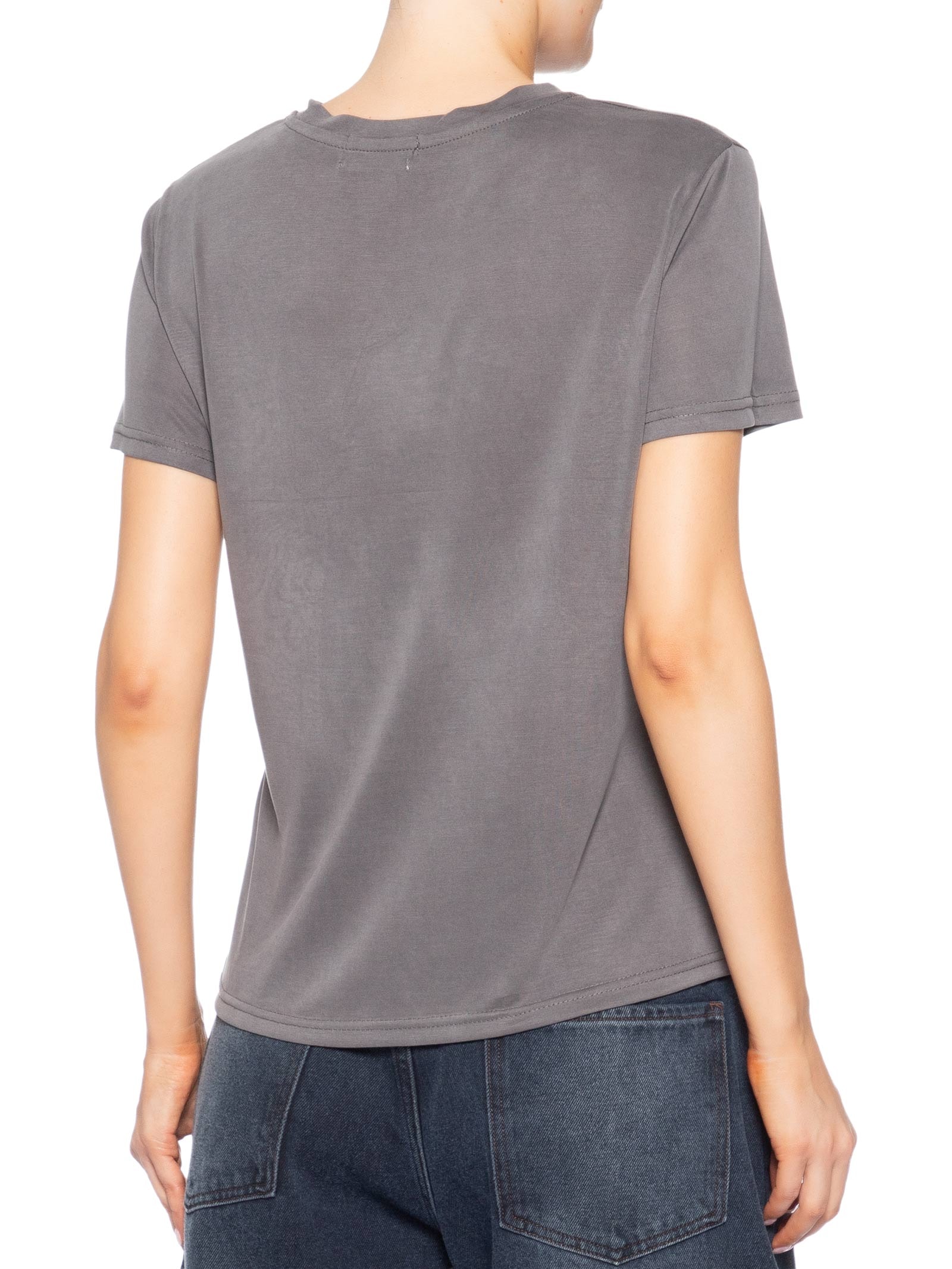 Camiseta Feminina Básica Alongada Cinza Basiq