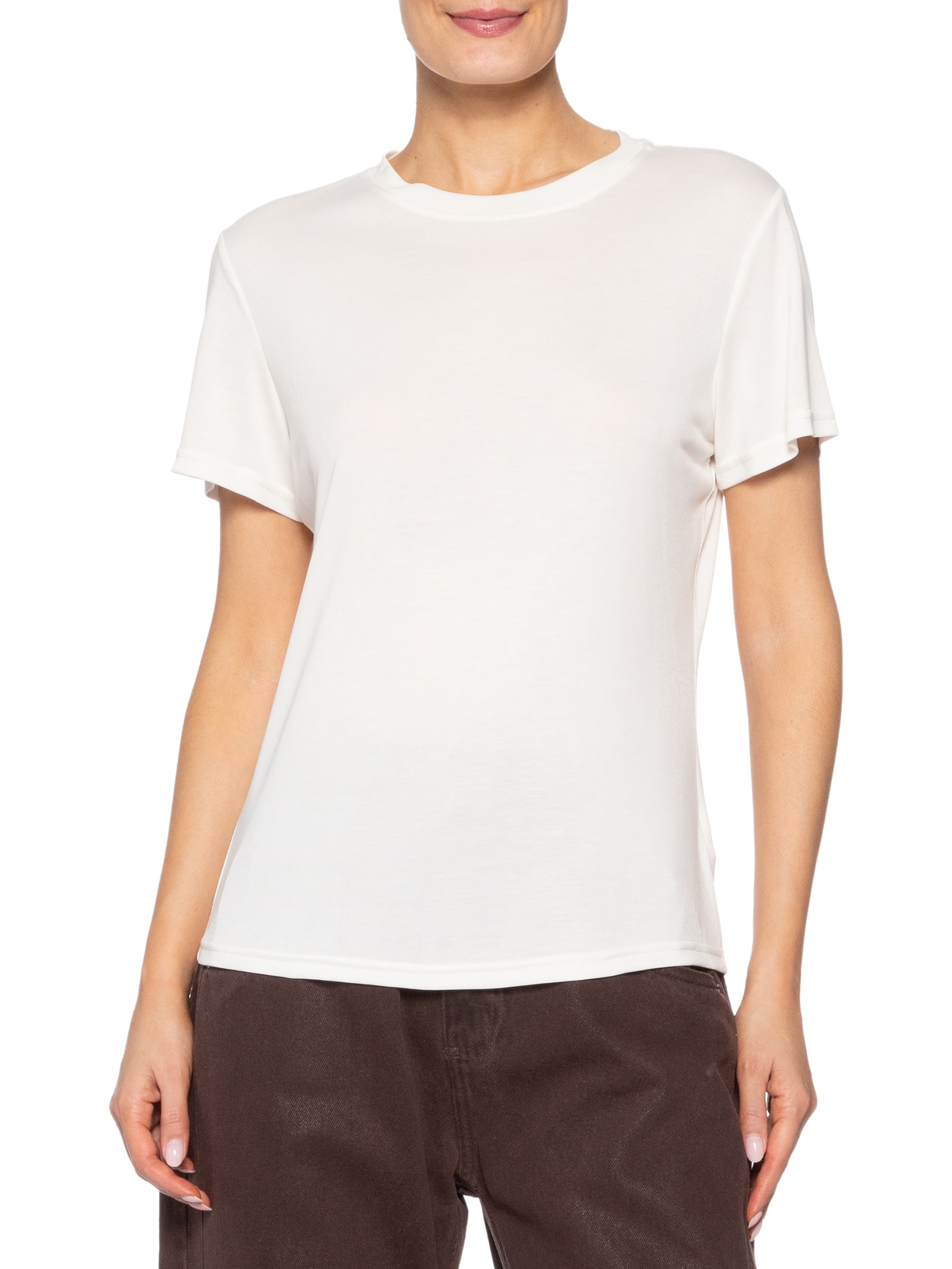 Camiseta Feminina Básica Alongada Off White Basiq