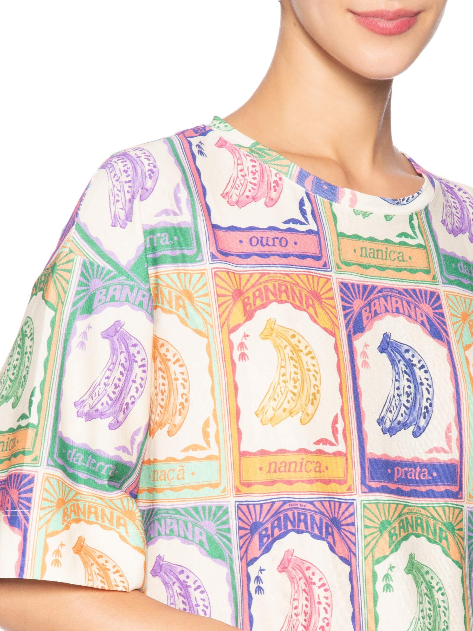 Camiseta Feminina Básica Banana Selo Off White Farm