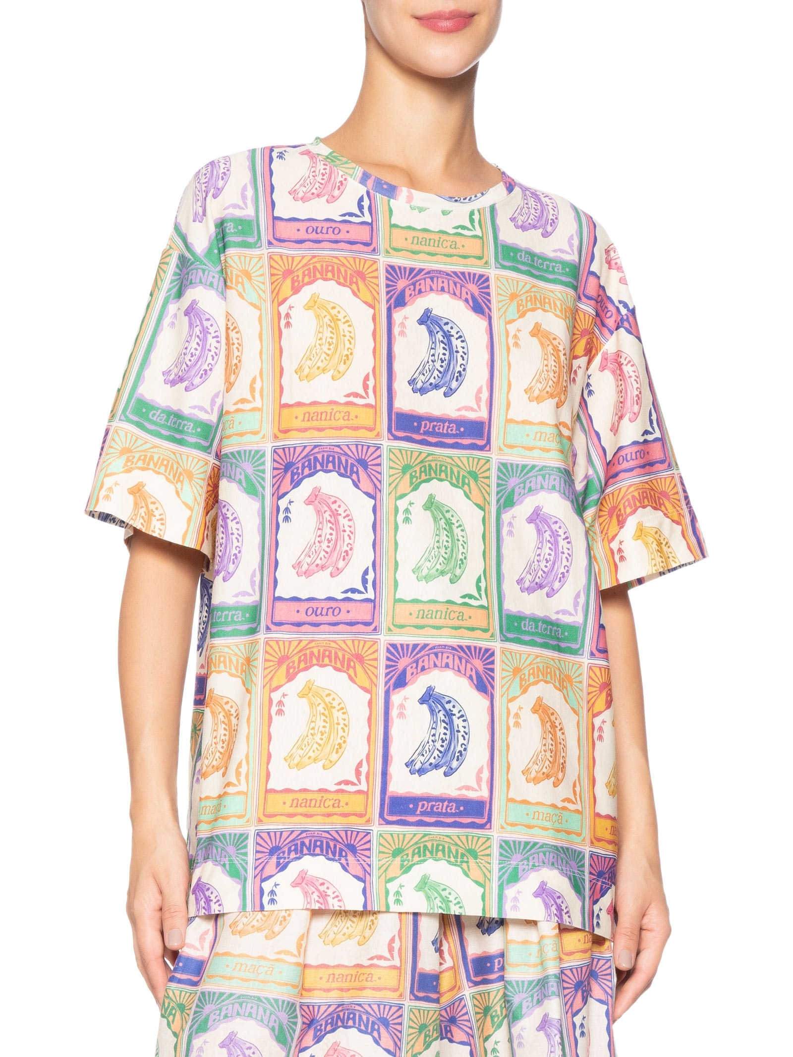 Camiseta Feminina Básica Banana Selo Off White Farm