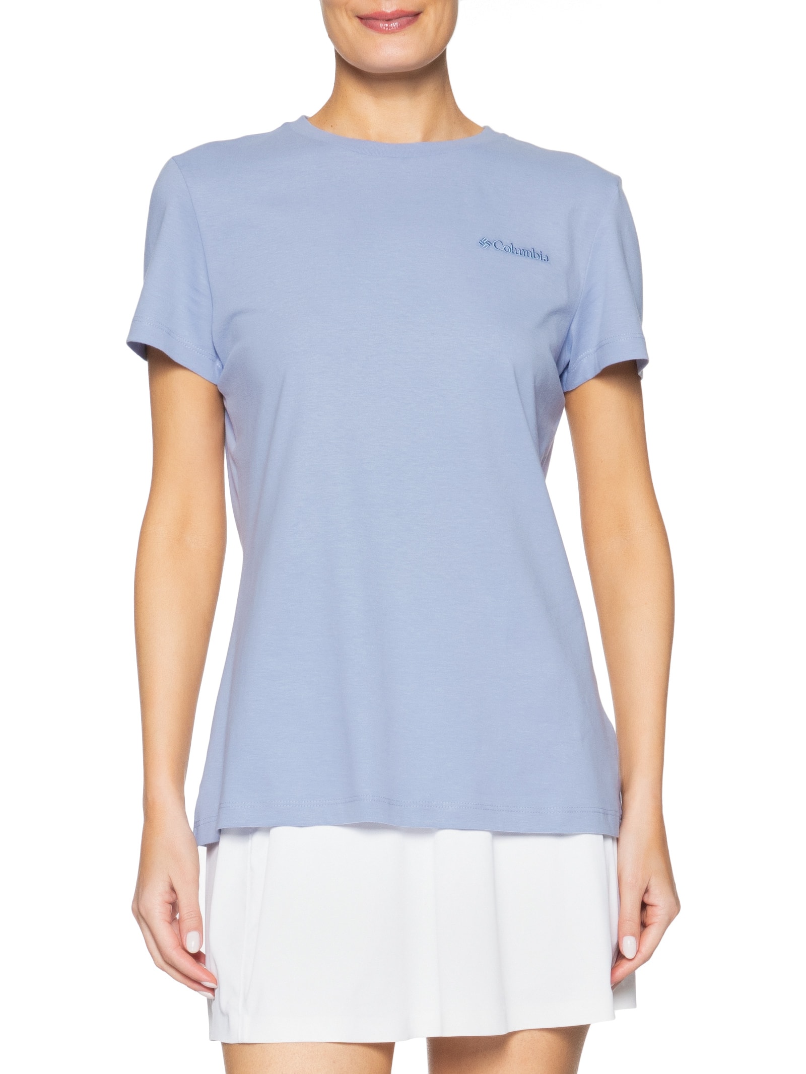 Camiseta Feminina Básica Bordado Azul Columbia