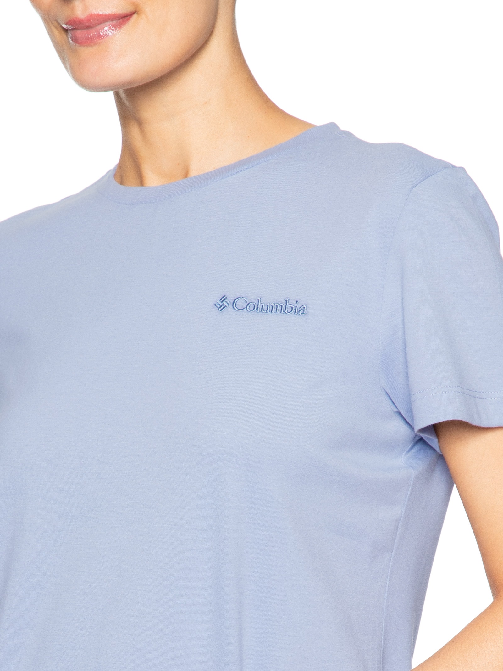 Camiseta Feminina Básica Bordado Azul Columbia