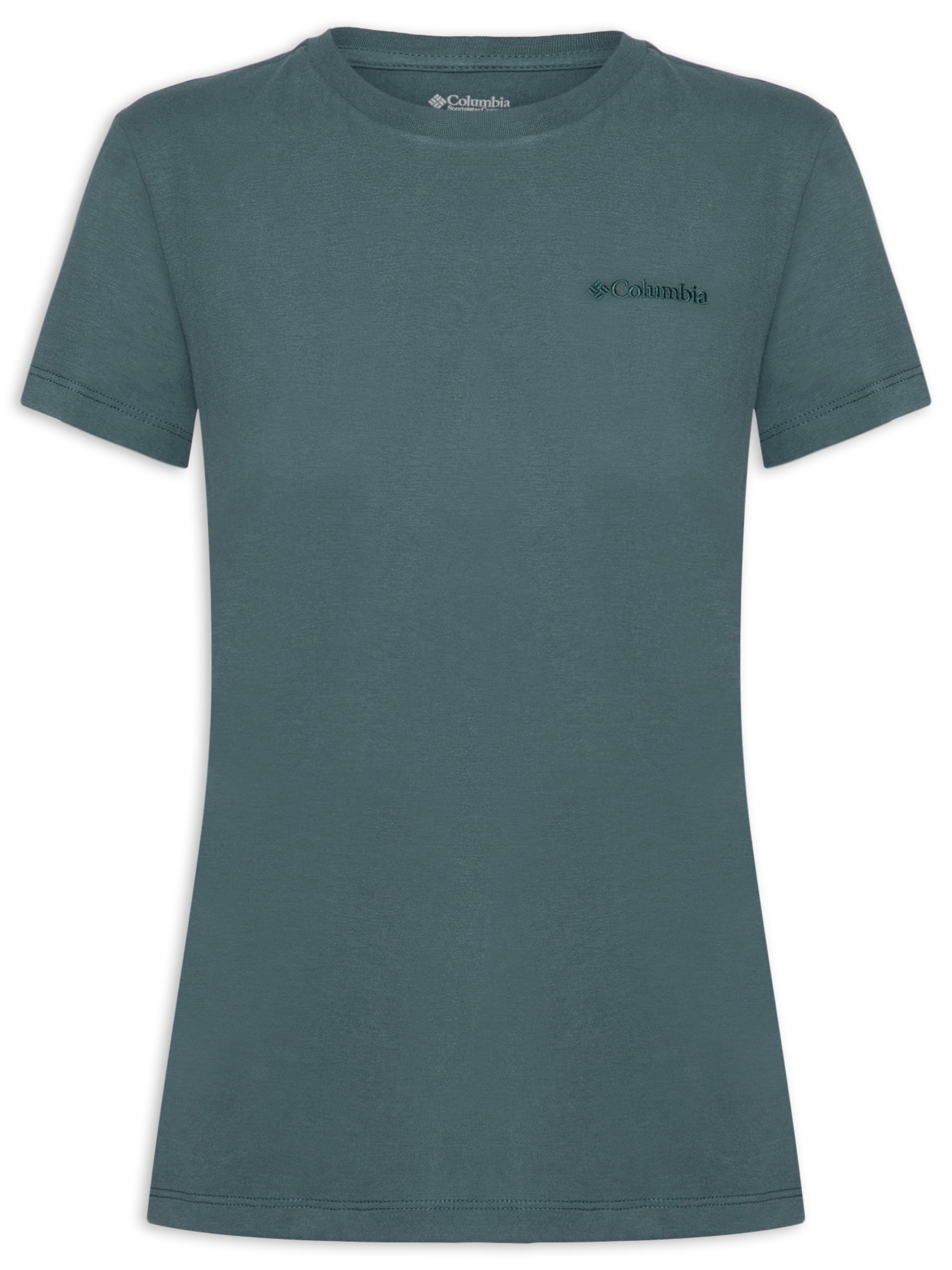 Camiseta Feminina Básica Bordado Verde Columbia