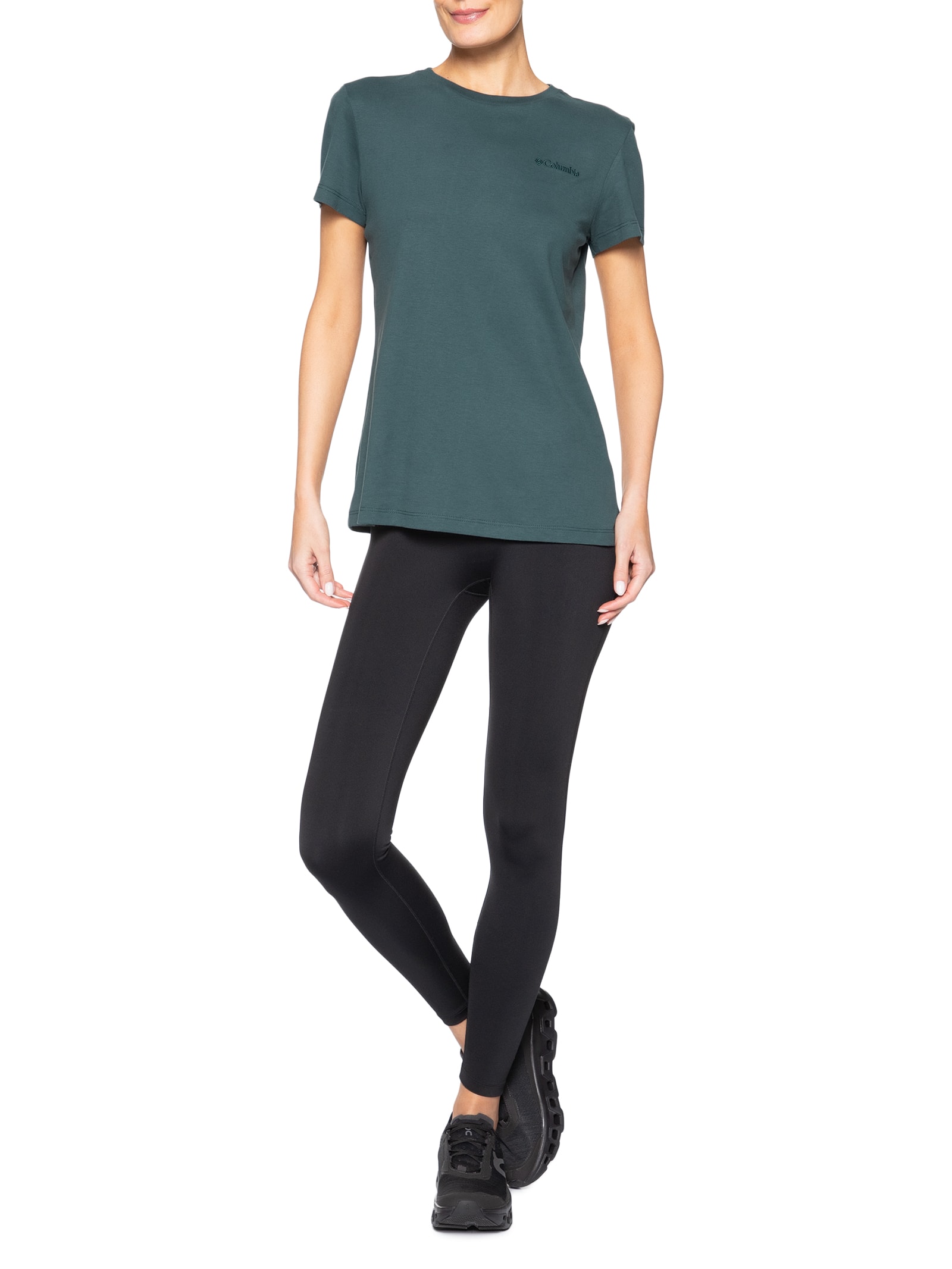 Camiseta Feminina Básica Bordado Verde Columbia