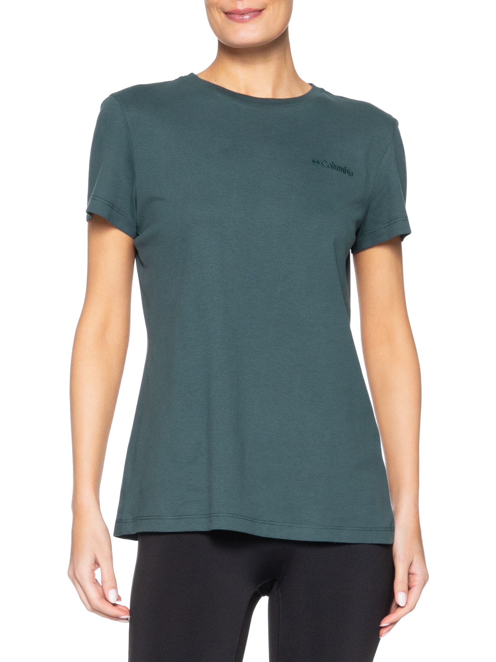 Camiseta Feminina Básica Bordado Verde Columbia