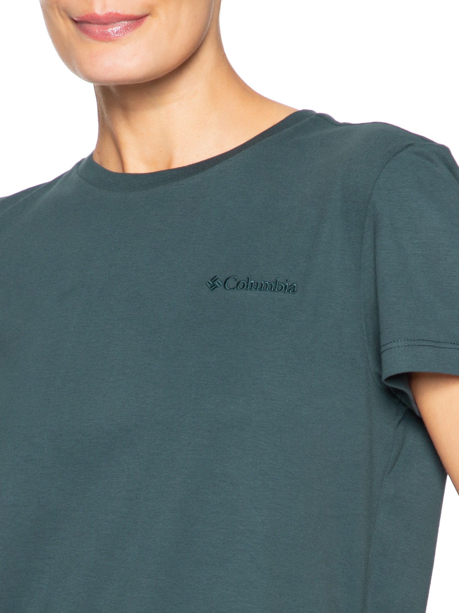 Camiseta Feminina Básica Bordado Verde Columbia
