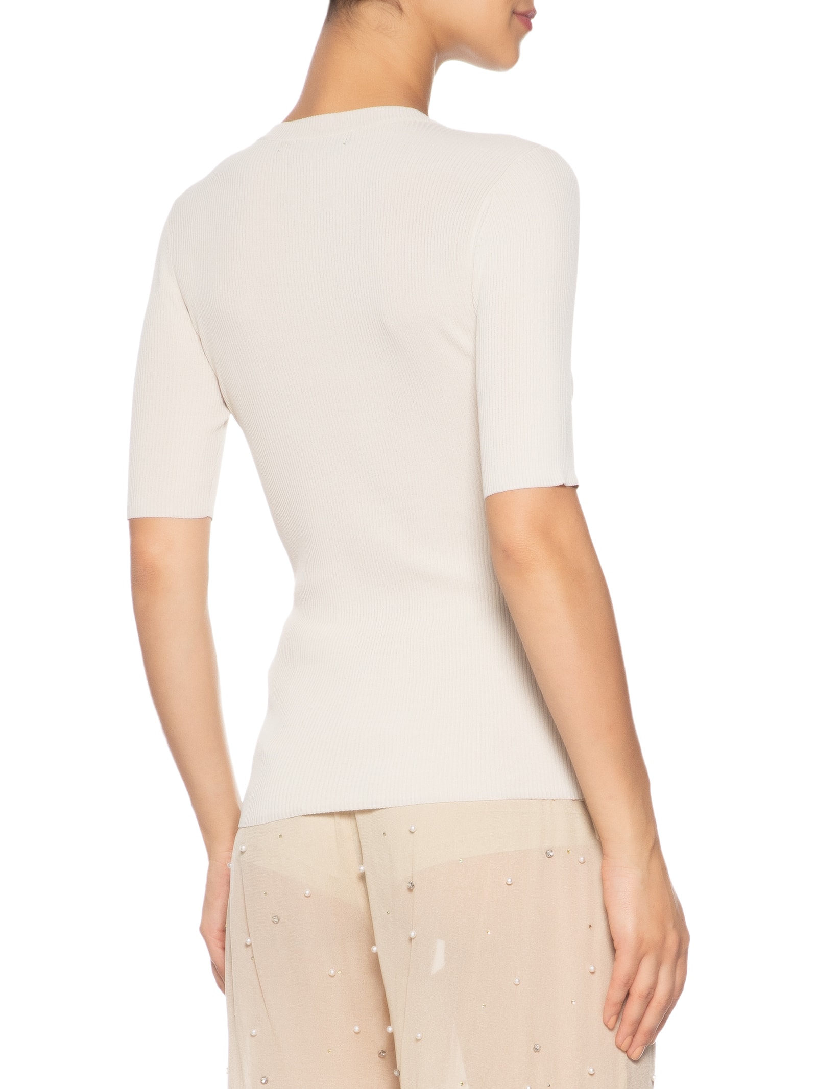 Camiseta Feminina Básica Canelada Tricot Color Bege Animale