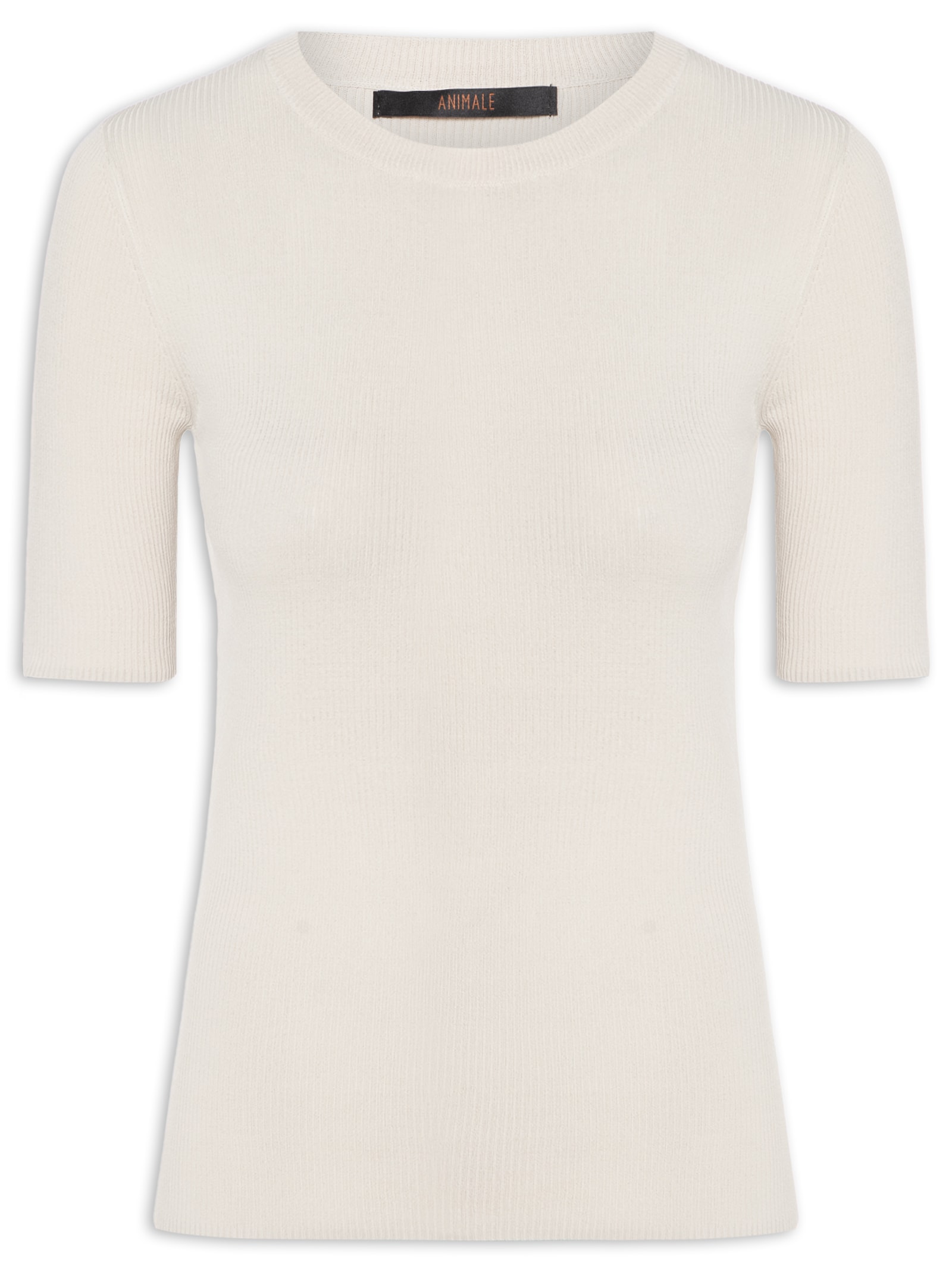 Camiseta Feminina Básica Canelada Tricot Color Bege Animale