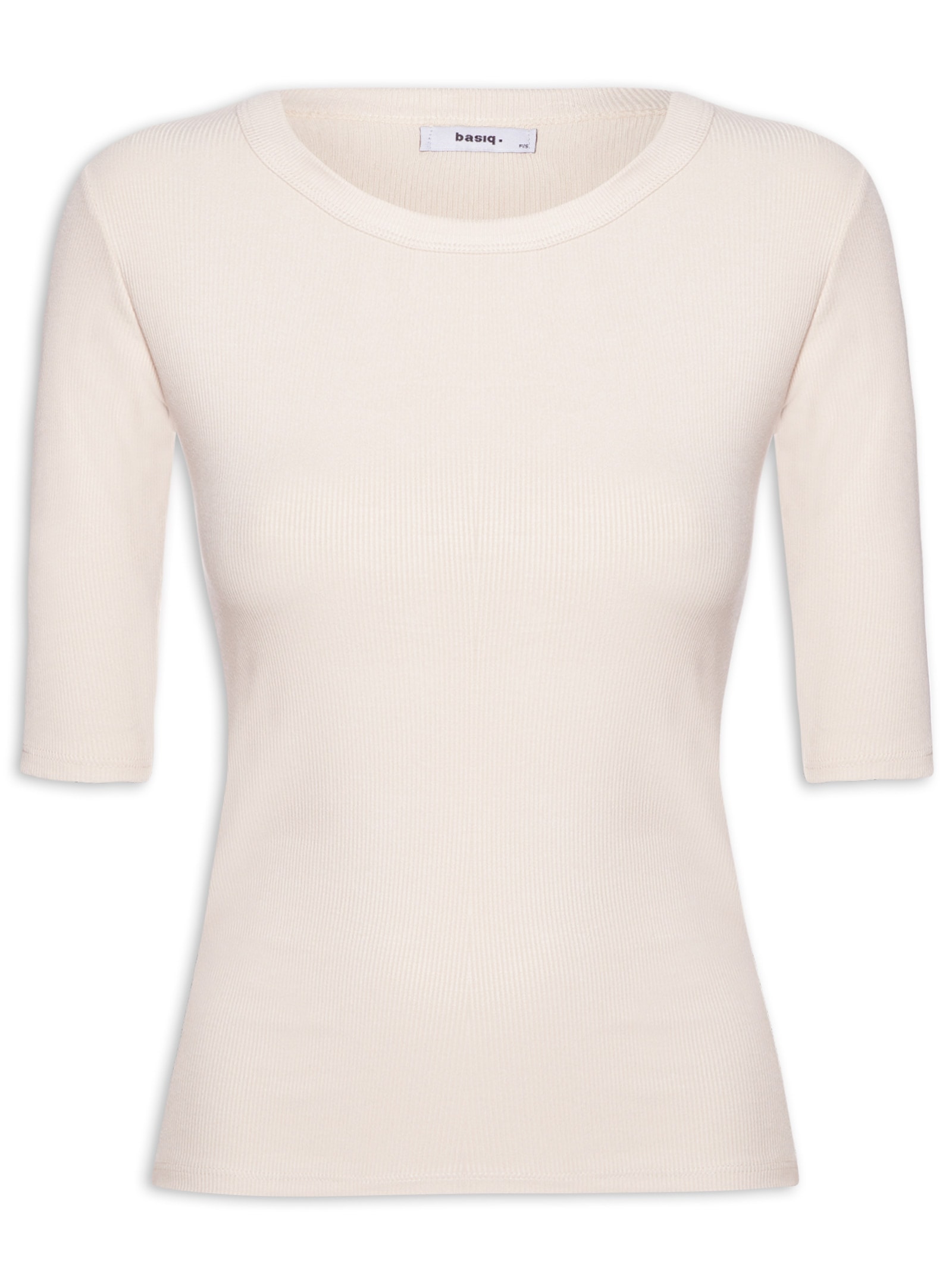 Camiseta Feminina Básica Com Manga Justa Off White Basiq