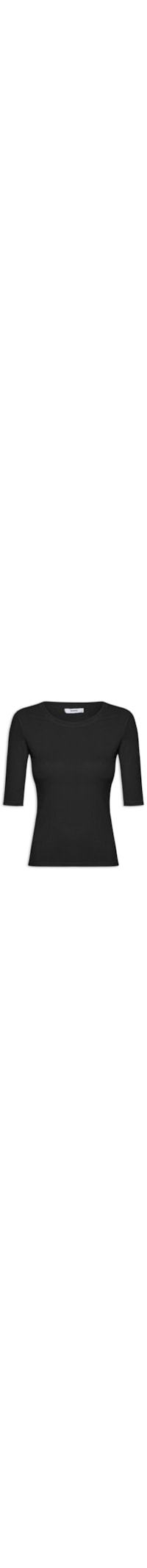 Camiseta Feminina Básica Com Manga Justa - Preto