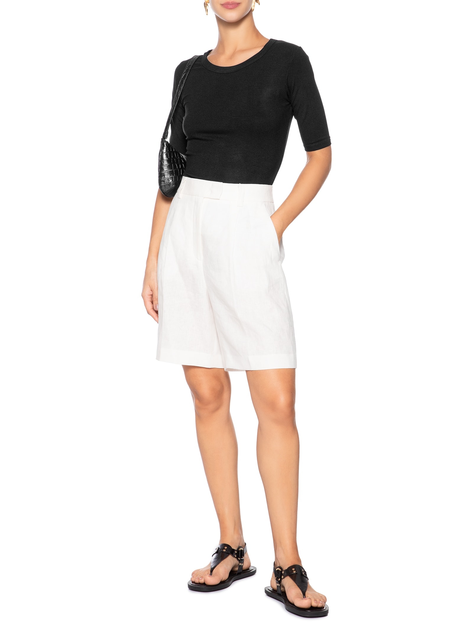 Camiseta Feminina Básica Com Manga Justa Preto Basiq