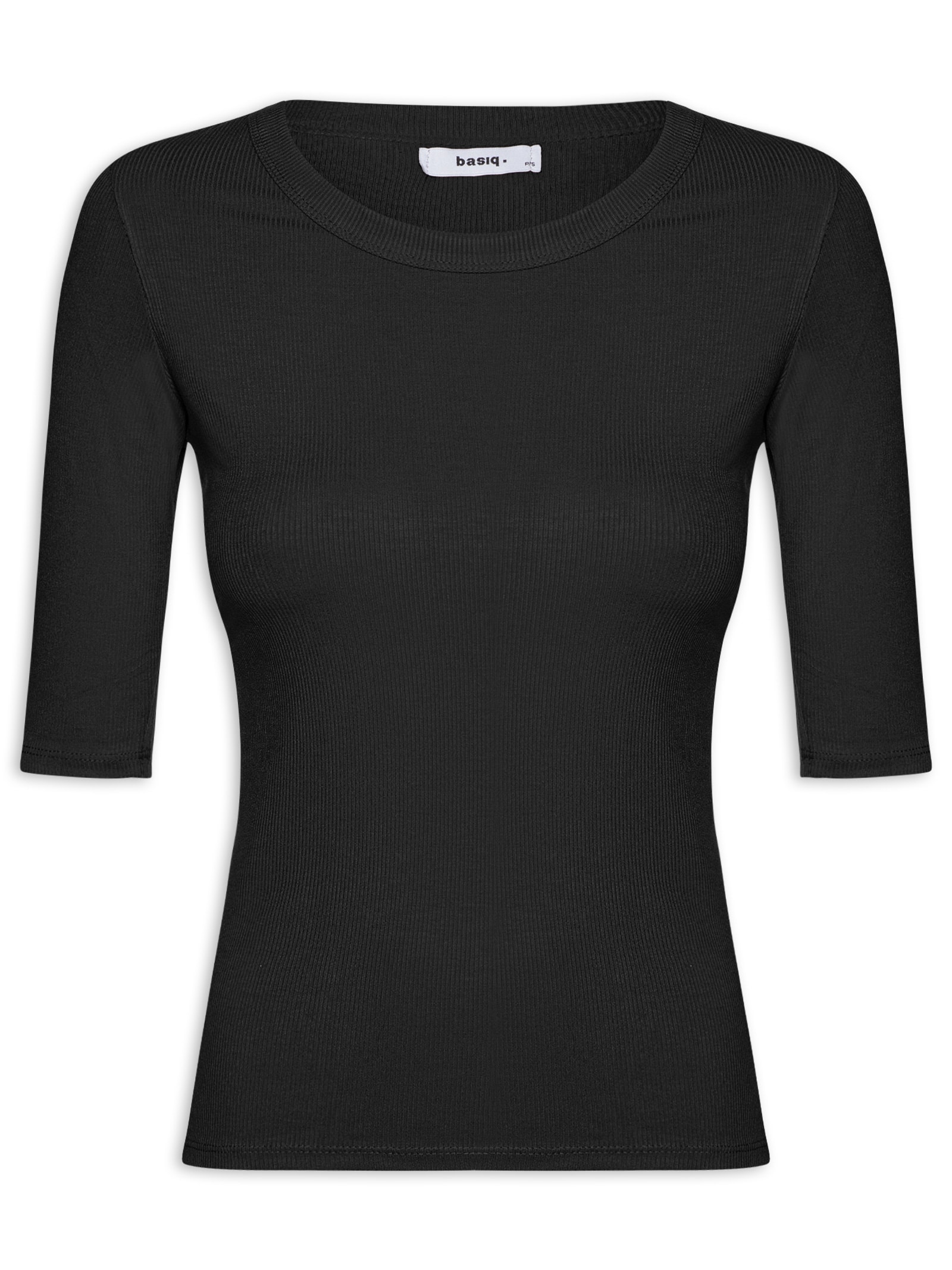 Camiseta Feminina Básica Com Manga Justa Preto Basiq