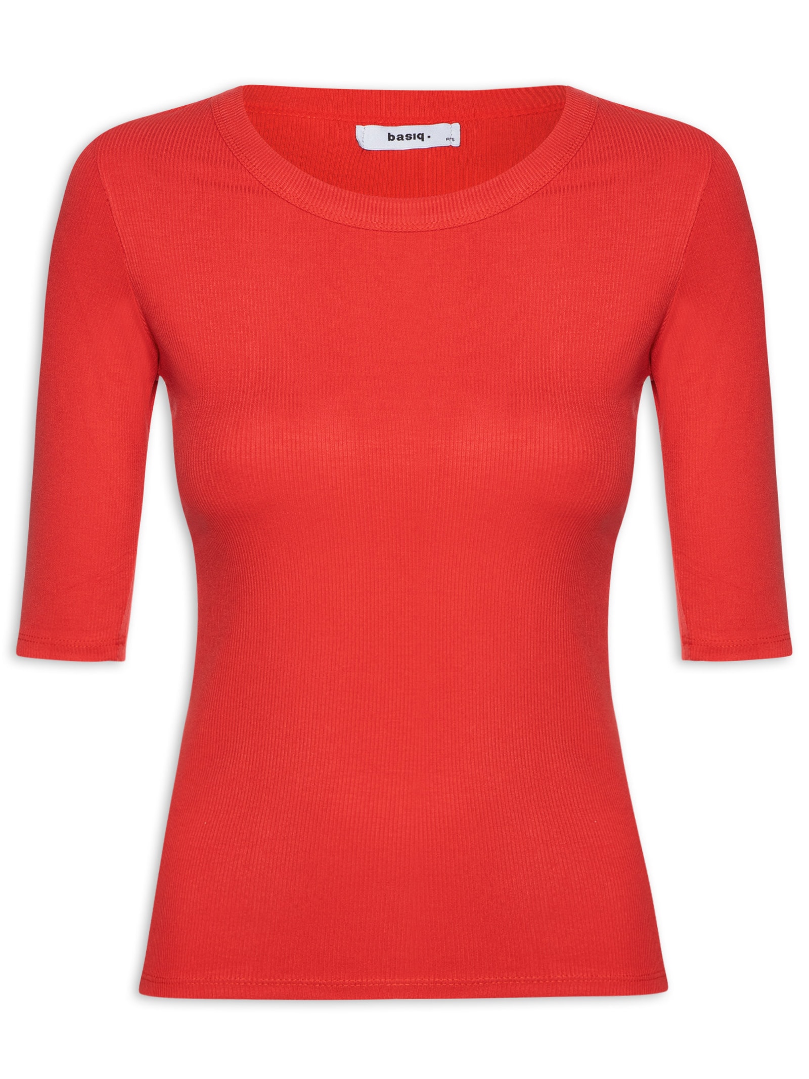 Camiseta Feminina Básica Com Manga Justa Vermelho Basiq