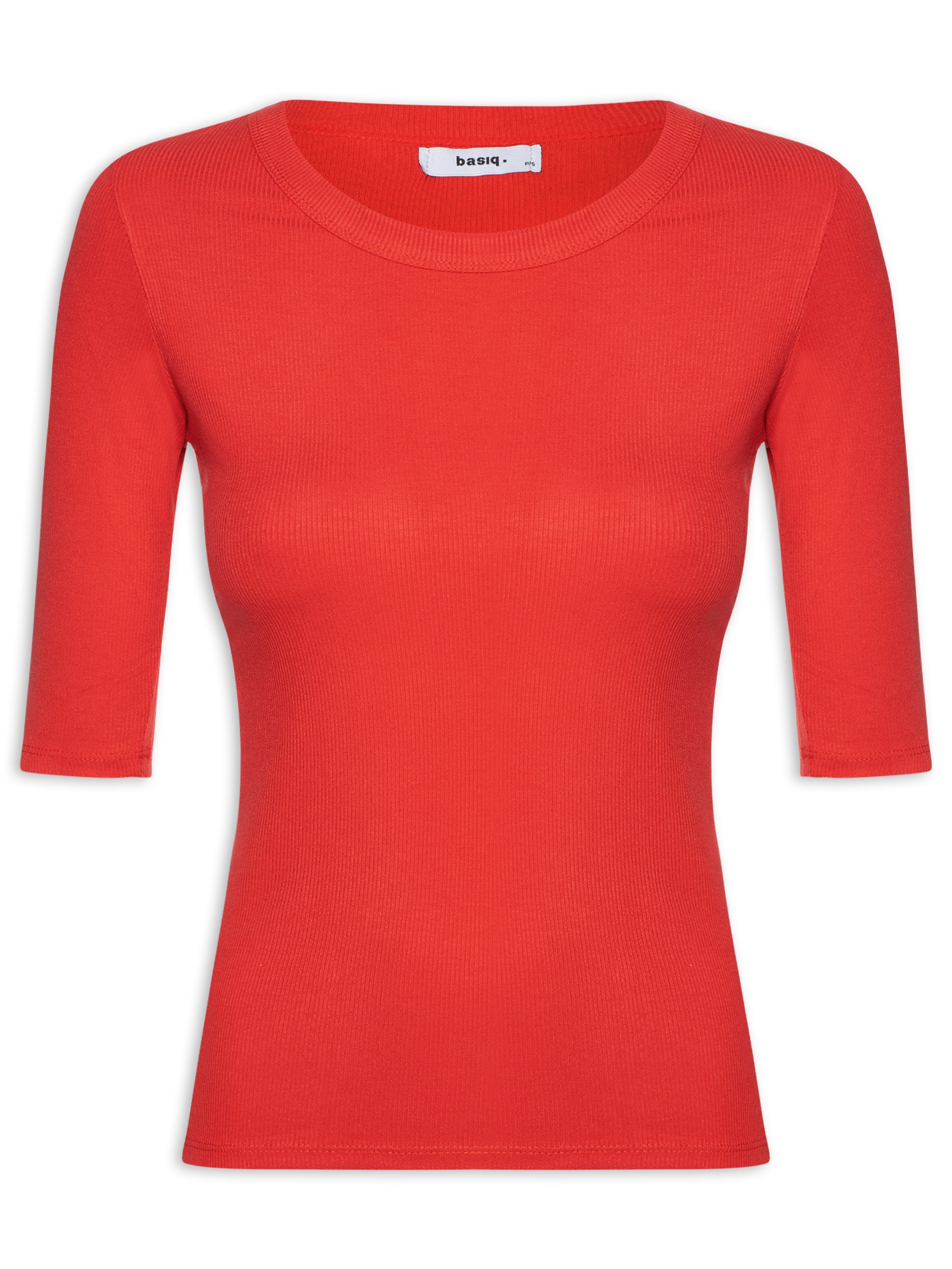 Camiseta Feminina Básica Com Manga Justa Vermelho Basiq