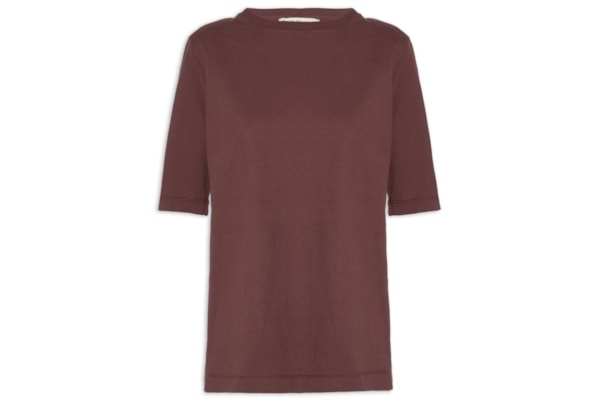 Camiseta Feminina Básica com Ombreira - Marrom