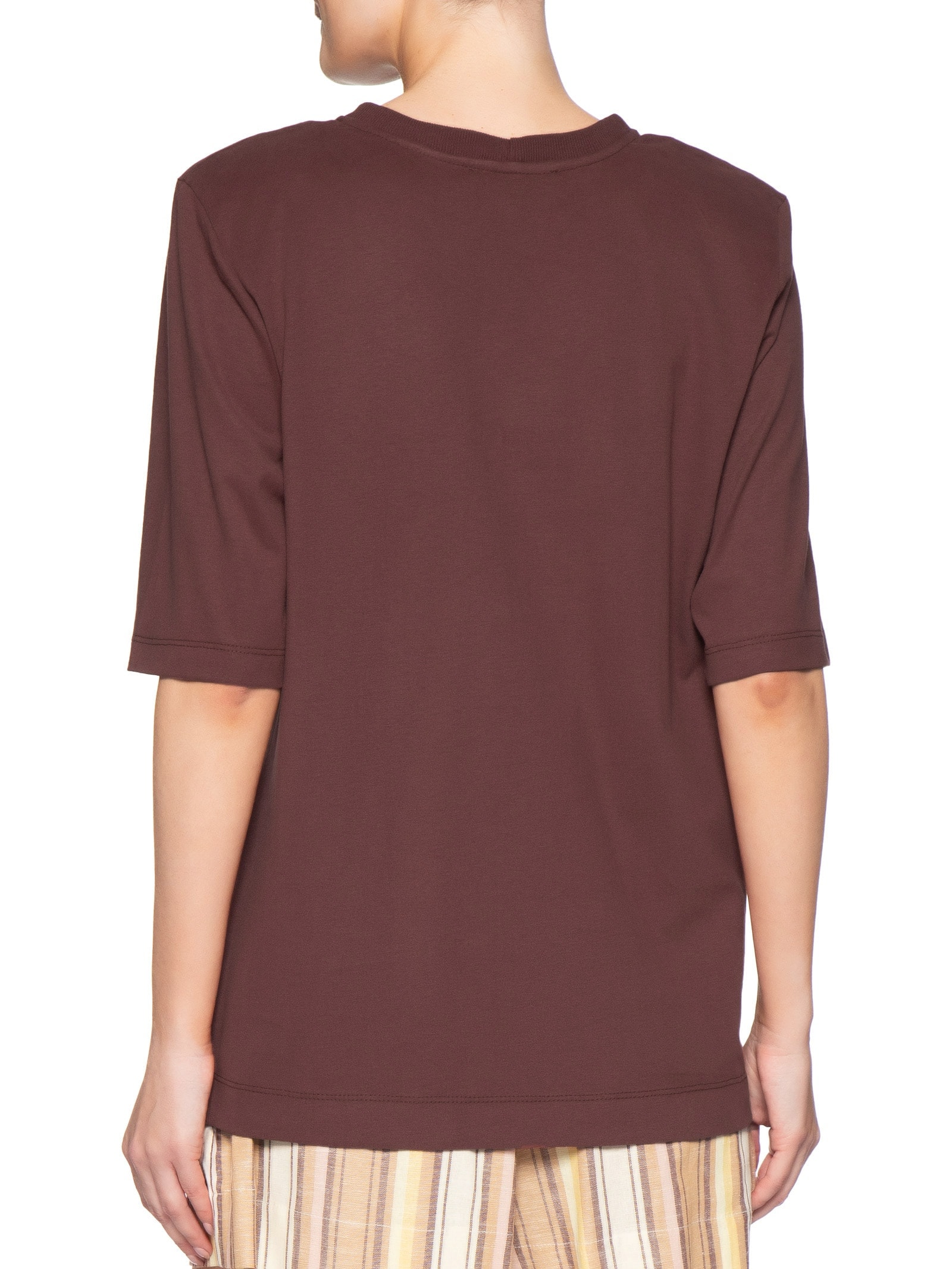 Camiseta Feminina Básica com Ombreira Marrom Dress To