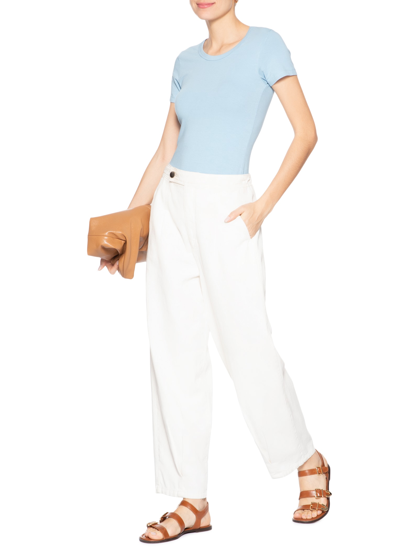 Camiseta Feminina Básica Decote Em U Azul Basiq