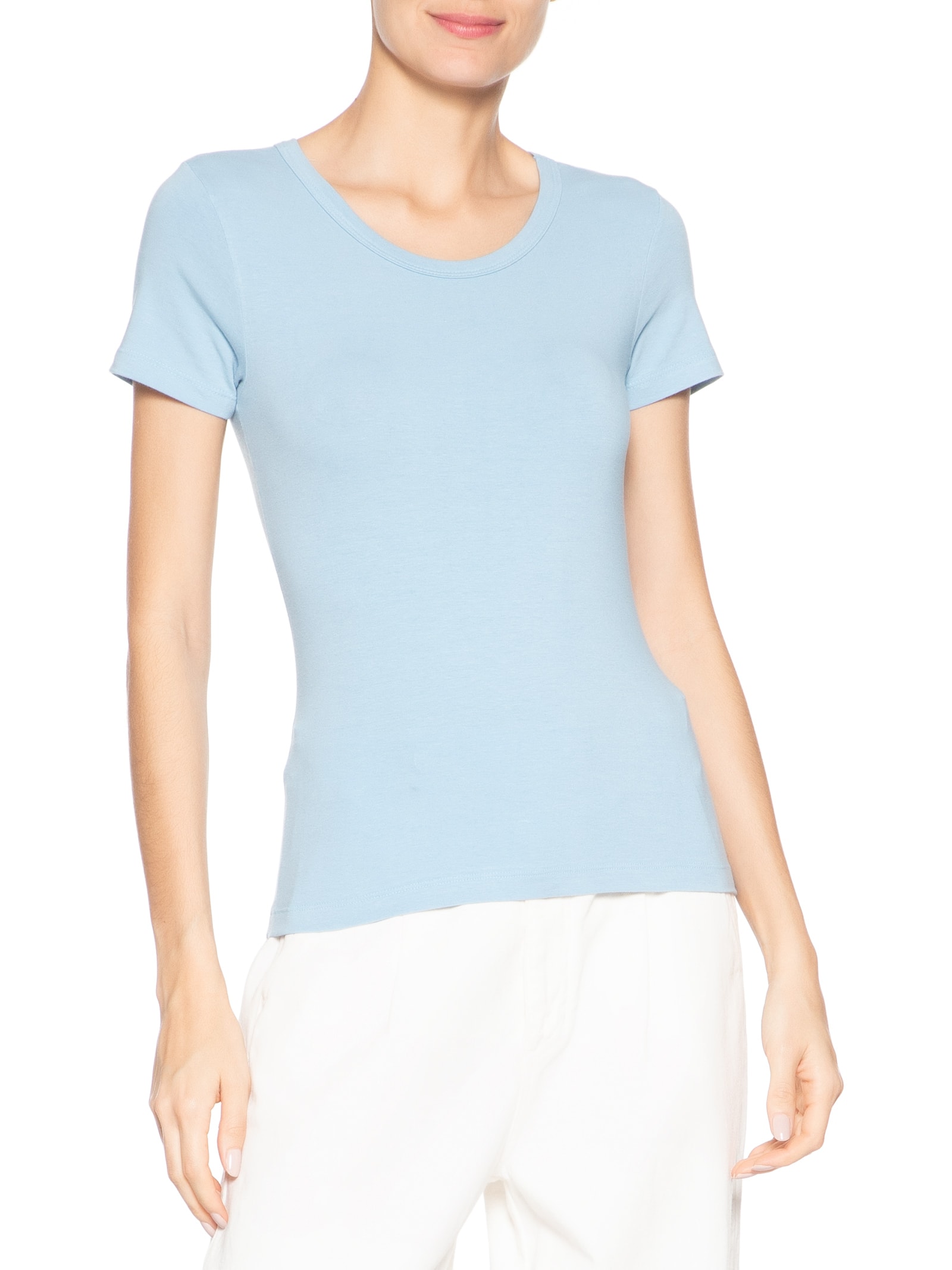 Camiseta Feminina Básica Decote Em U Azul Basiq