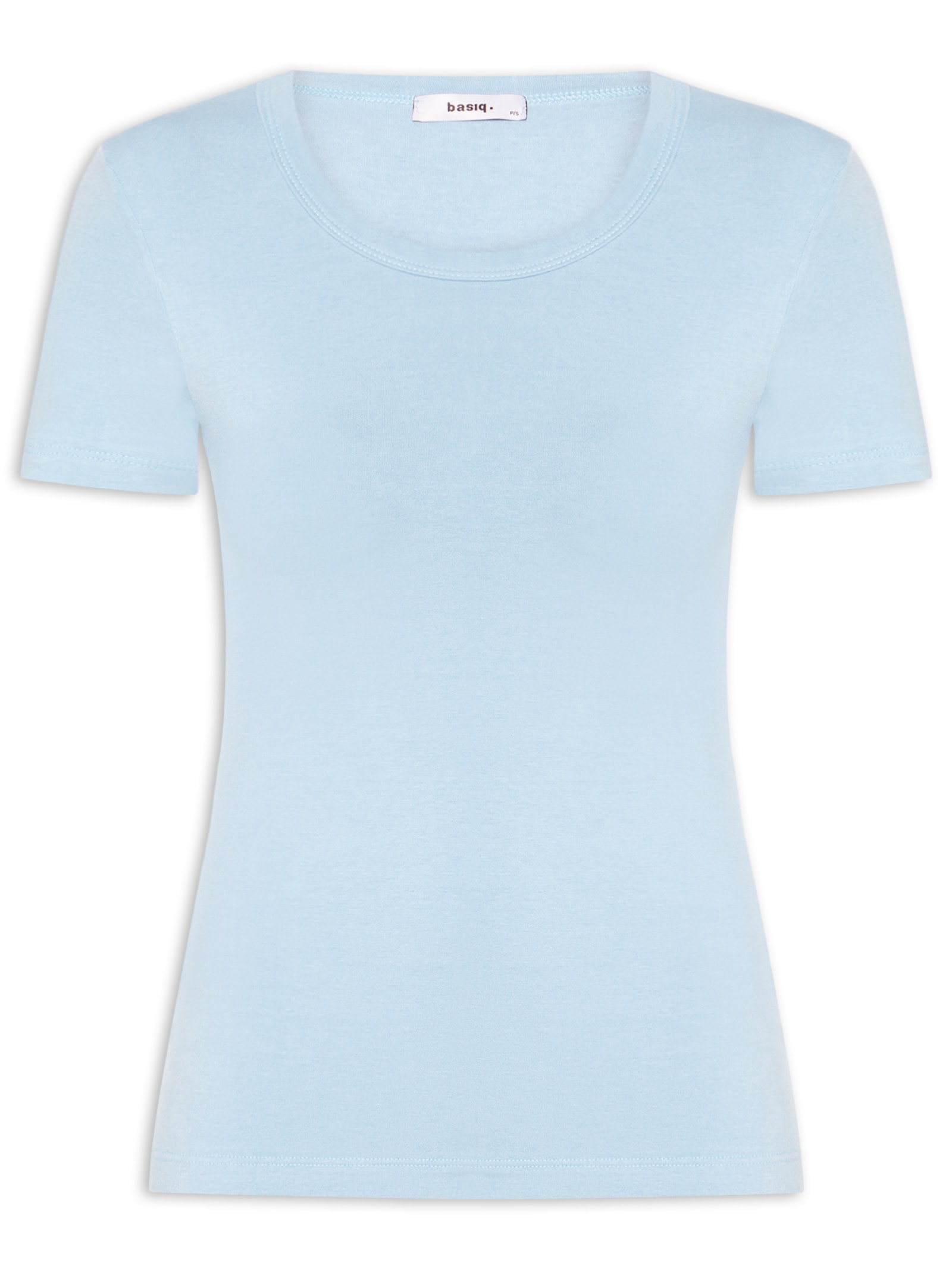 Camiseta Feminina Básica Decote Em U Azul Basiq