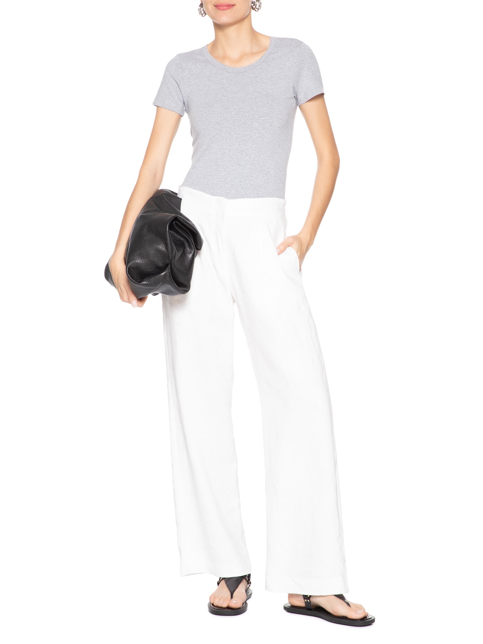 Camiseta Feminina Básica Decote Em U Cinza Basiq