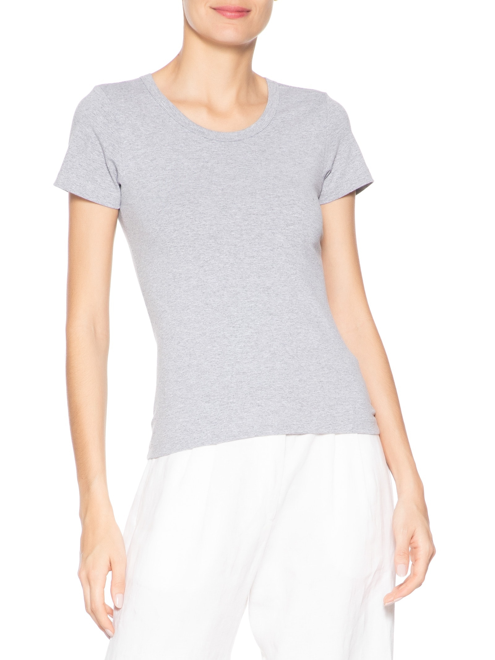 Camiseta Feminina Básica Decote Em U Cinza Basiq