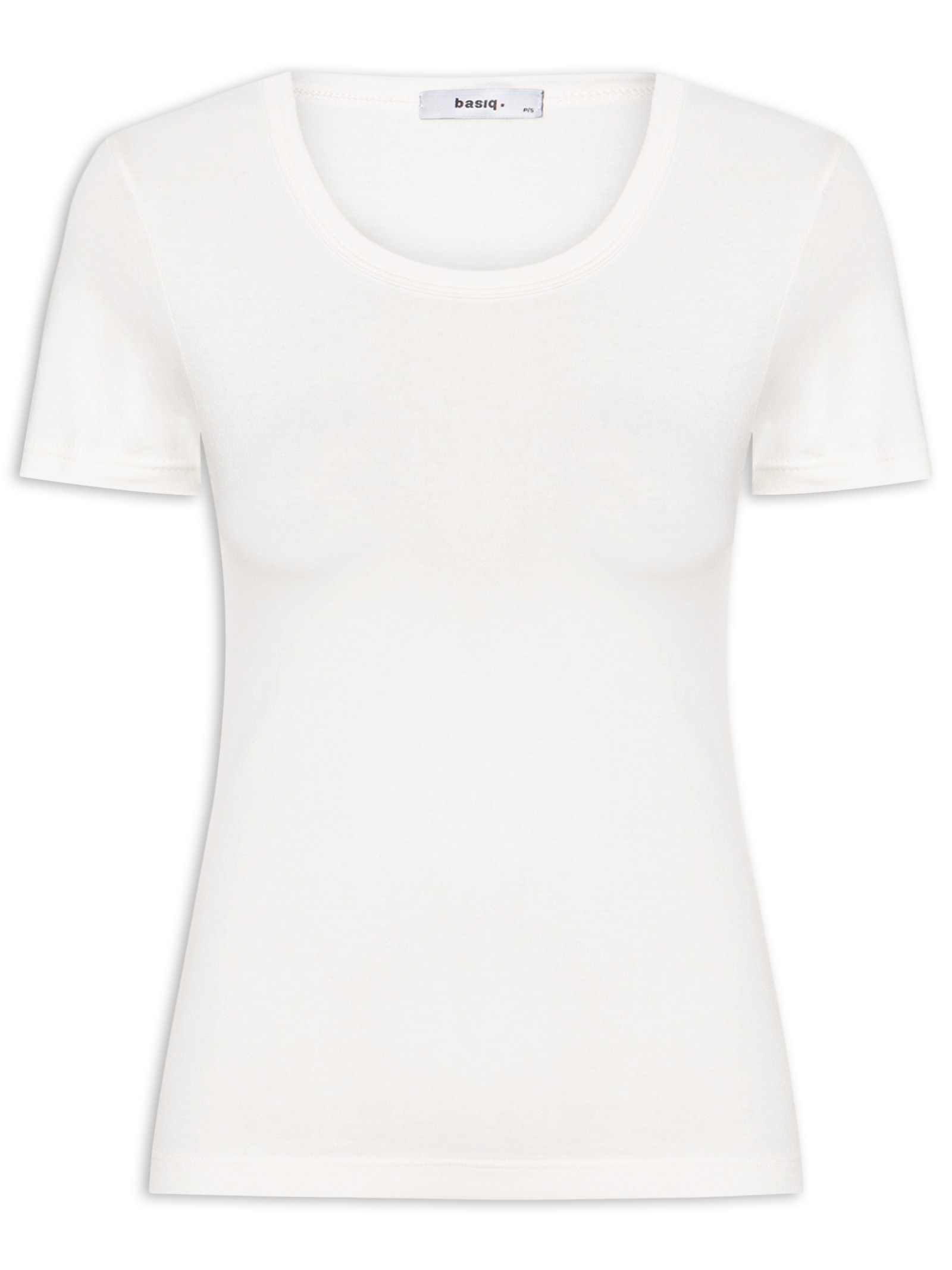 Camiseta Feminina Básica Decote Em U Off White Basiq