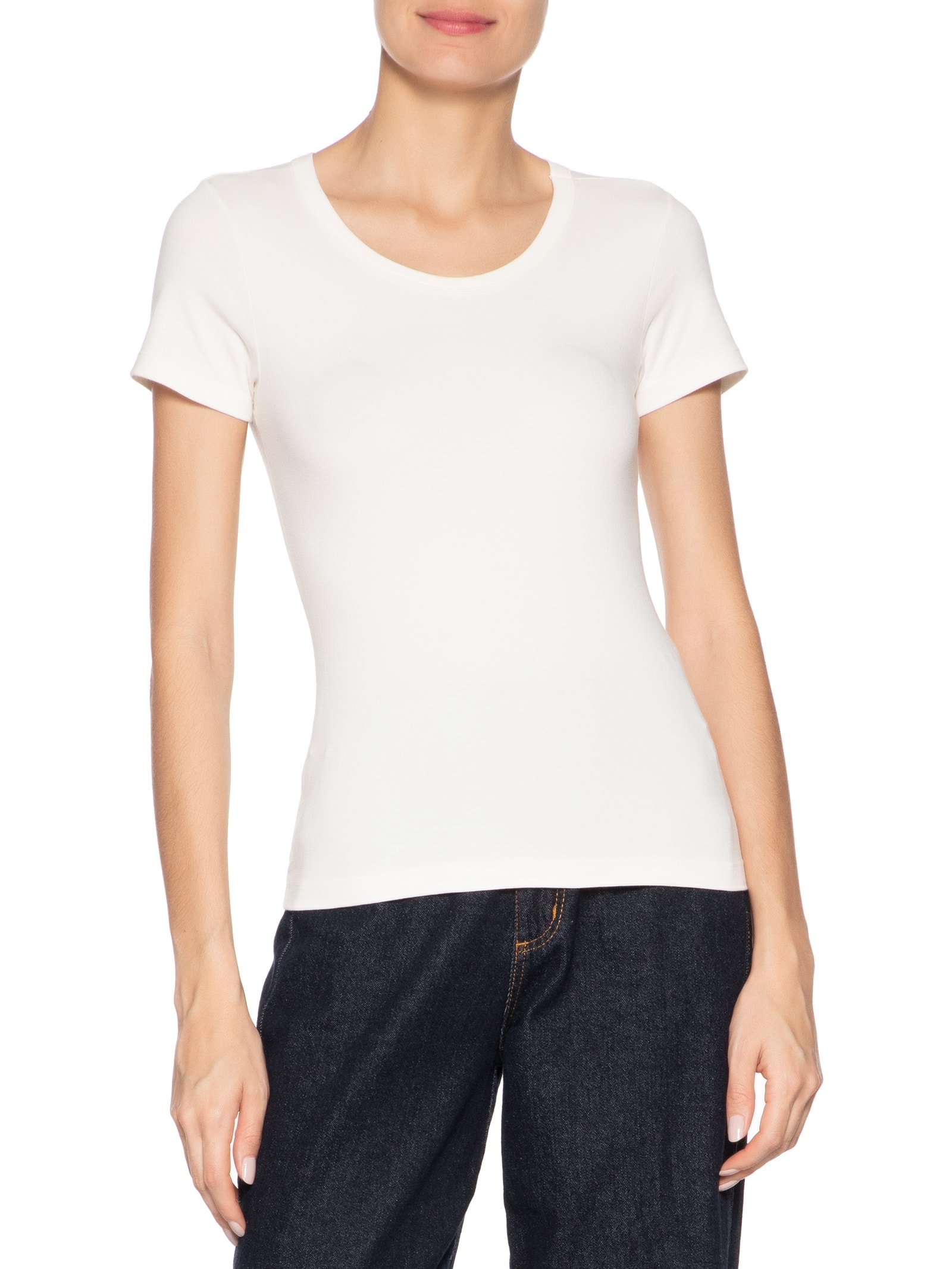 Camiseta Feminina Básica Decote Em U Off White Basiq