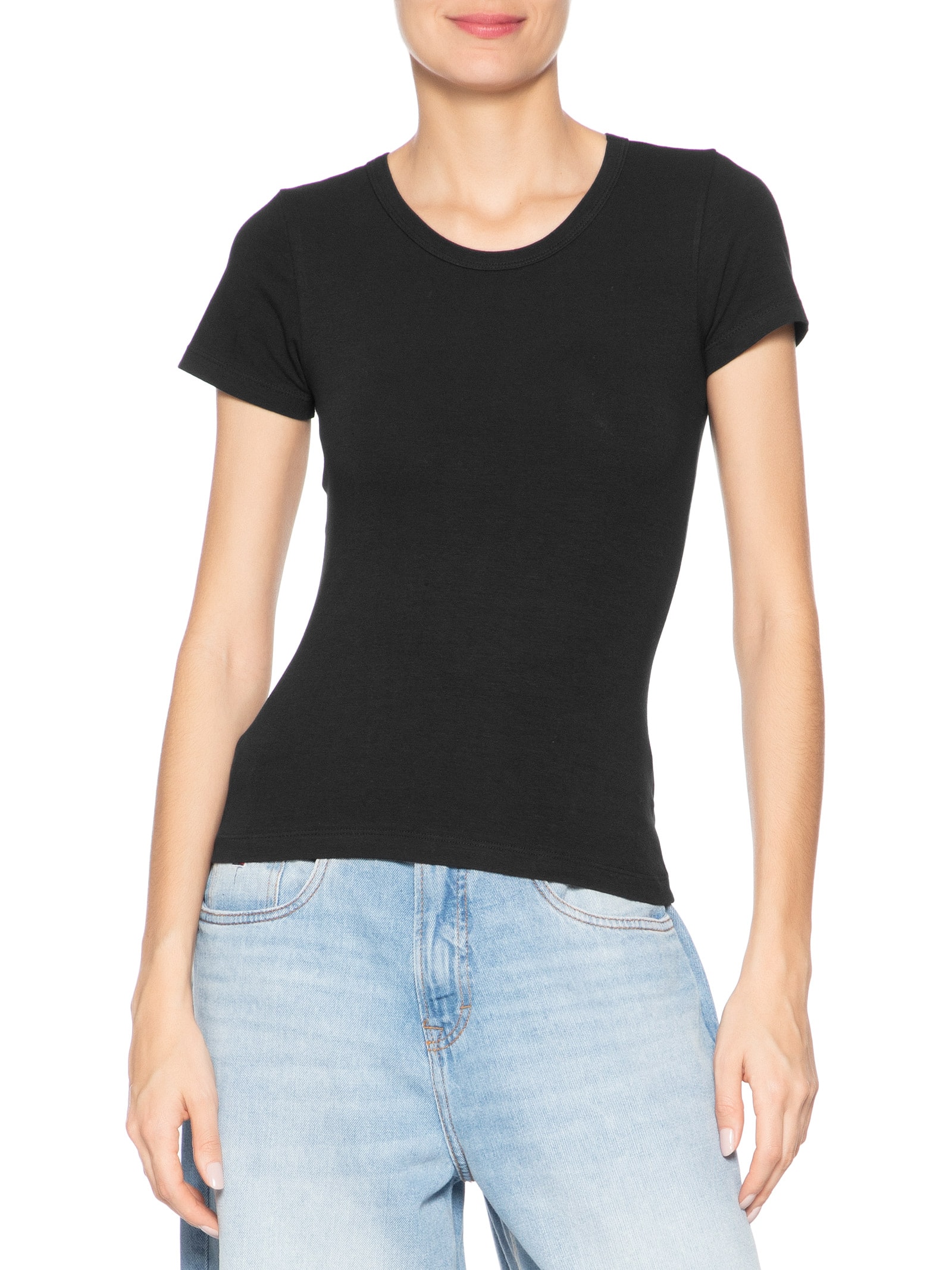 Camiseta Feminina Básica Decote Em U Preto Basiq
