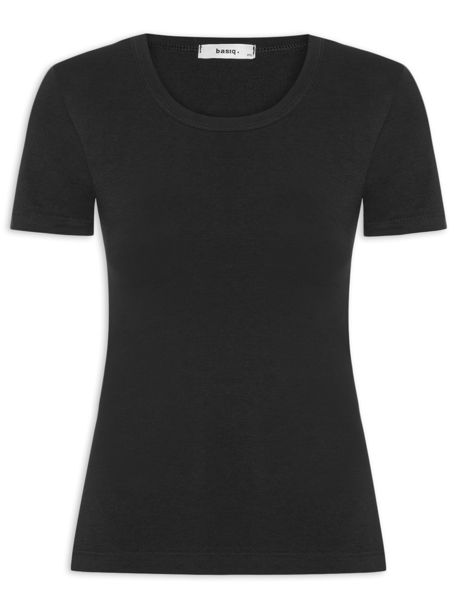 Camiseta Feminina Básica Decote Em U Preto Basiq
