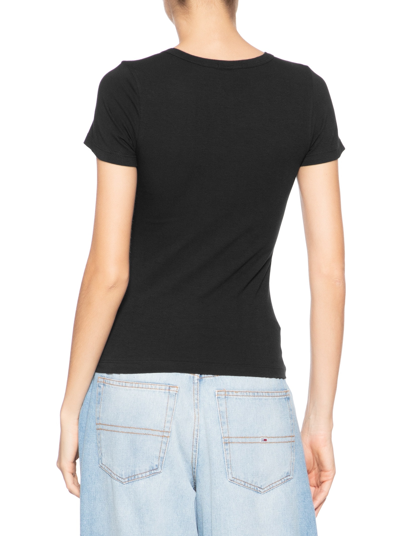Camiseta Feminina Básica Decote Em U Preto Basiq