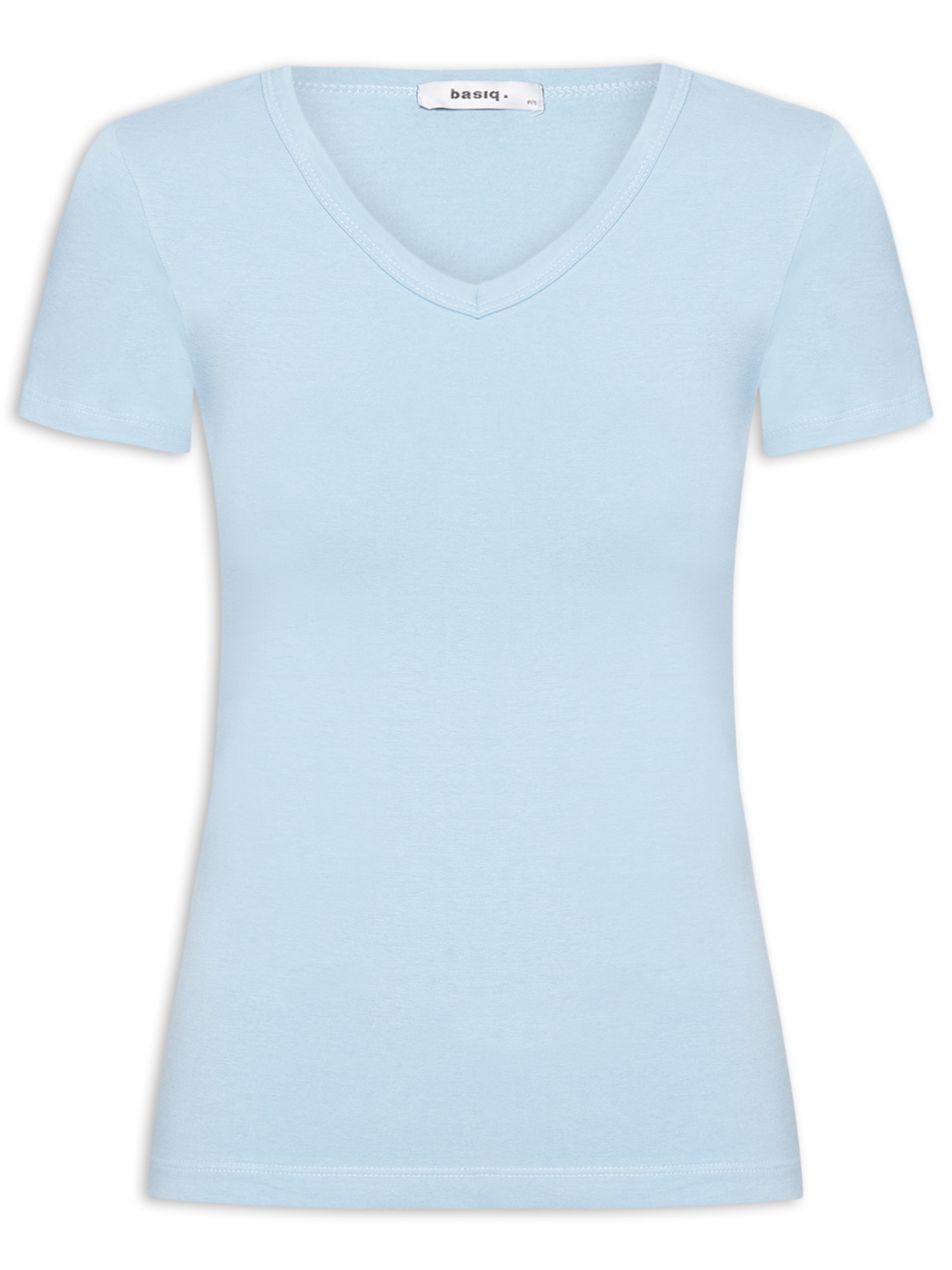 Camiseta Feminina Básica Decote Em V Azul Basiq