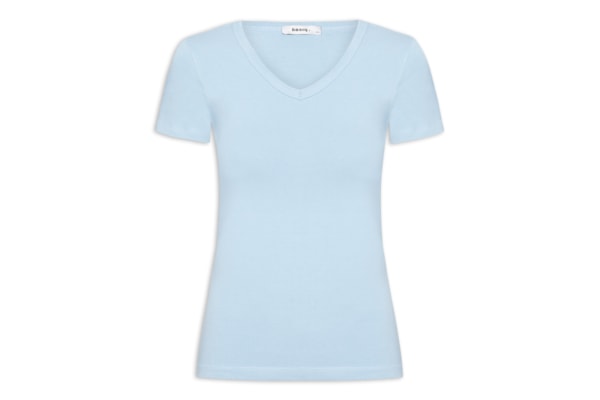 Camiseta Feminina Básica Decote Em V - Azul