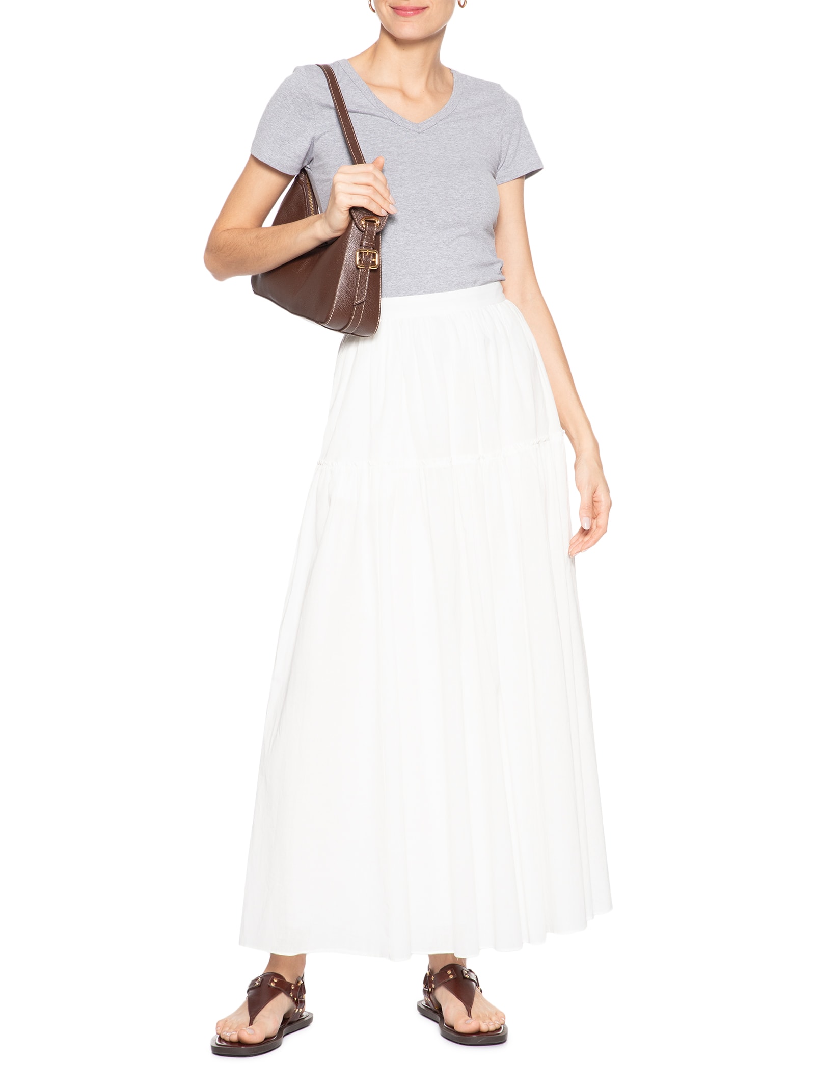 Camiseta Feminina Básica Decote Em V Cinza Basiq