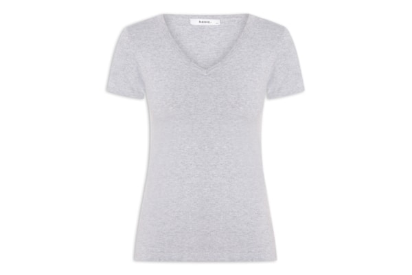 Camiseta Feminina Básica Decote Em V - Cinza