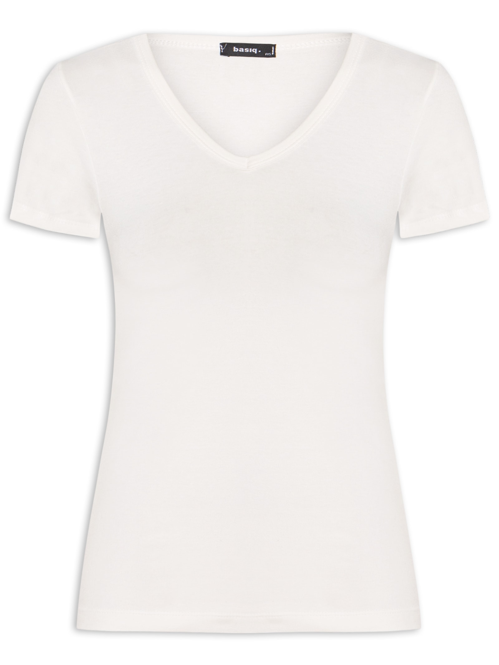 Camiseta Feminina Básica Decote Em V Off White Basiq