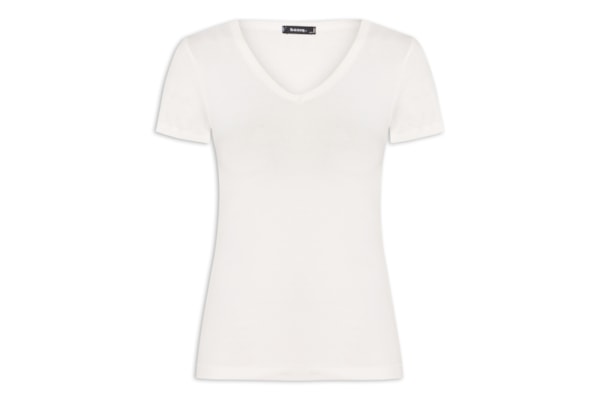 Camiseta Feminina Básica Decote Em V - Off White