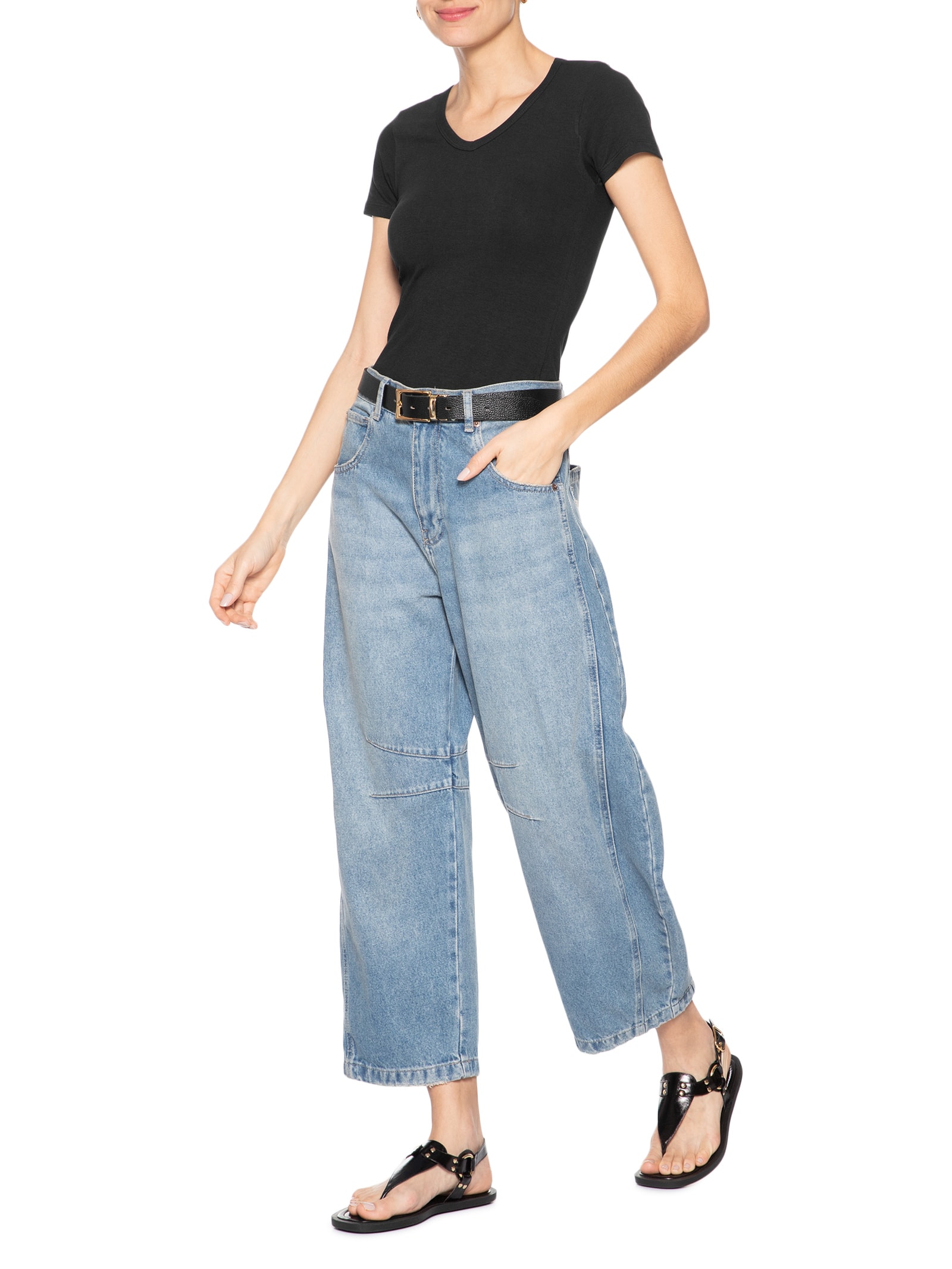 Camiseta Feminina Básica Decote Em V Preto Basiq