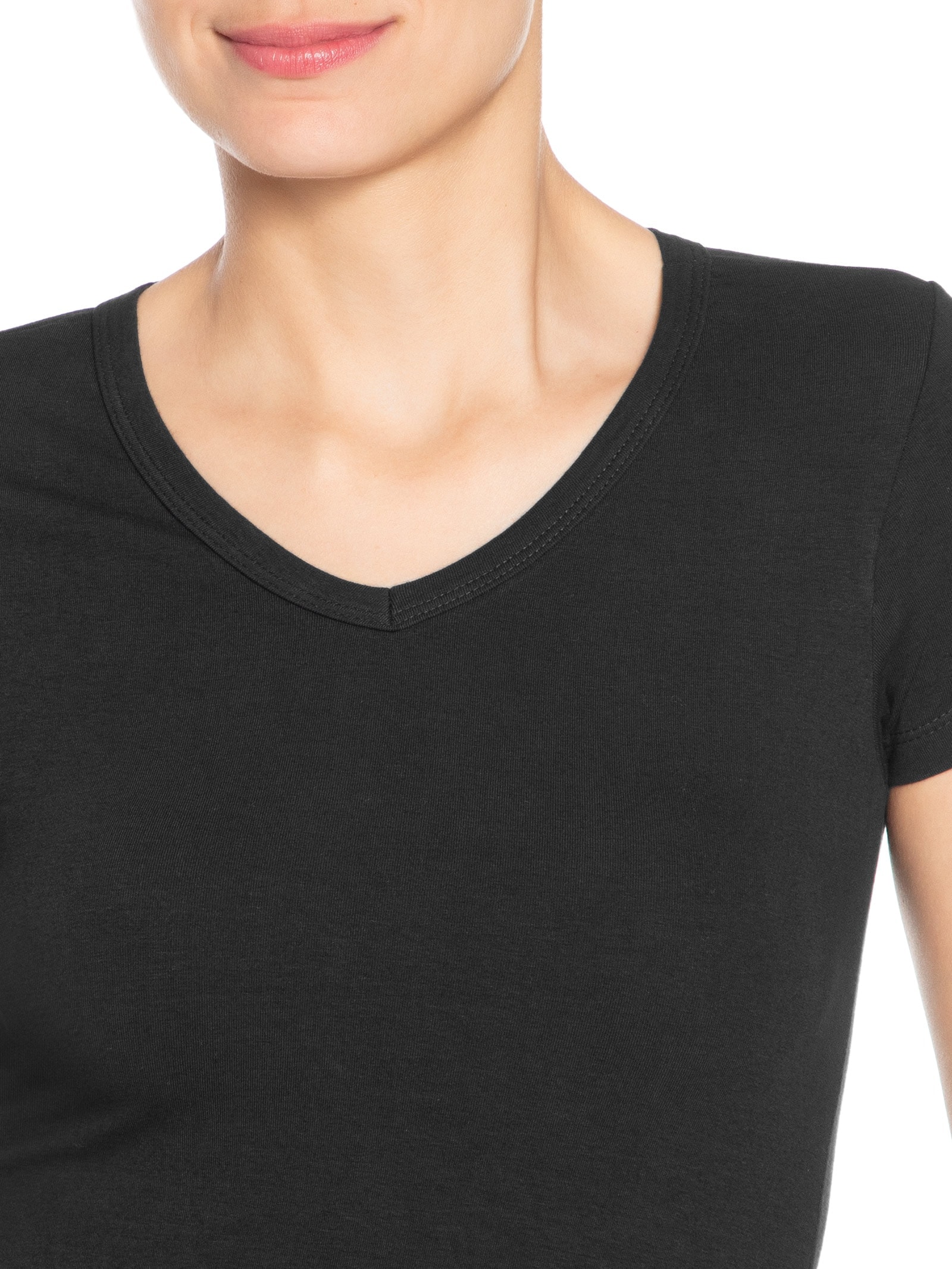 Camiseta Feminina Básica Decote Em V Preto Basiq