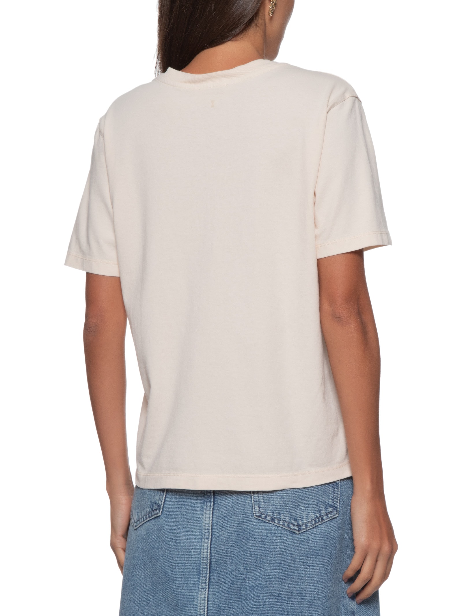 Camiseta Feminina Básica Decote Redondo Bege Shoulder