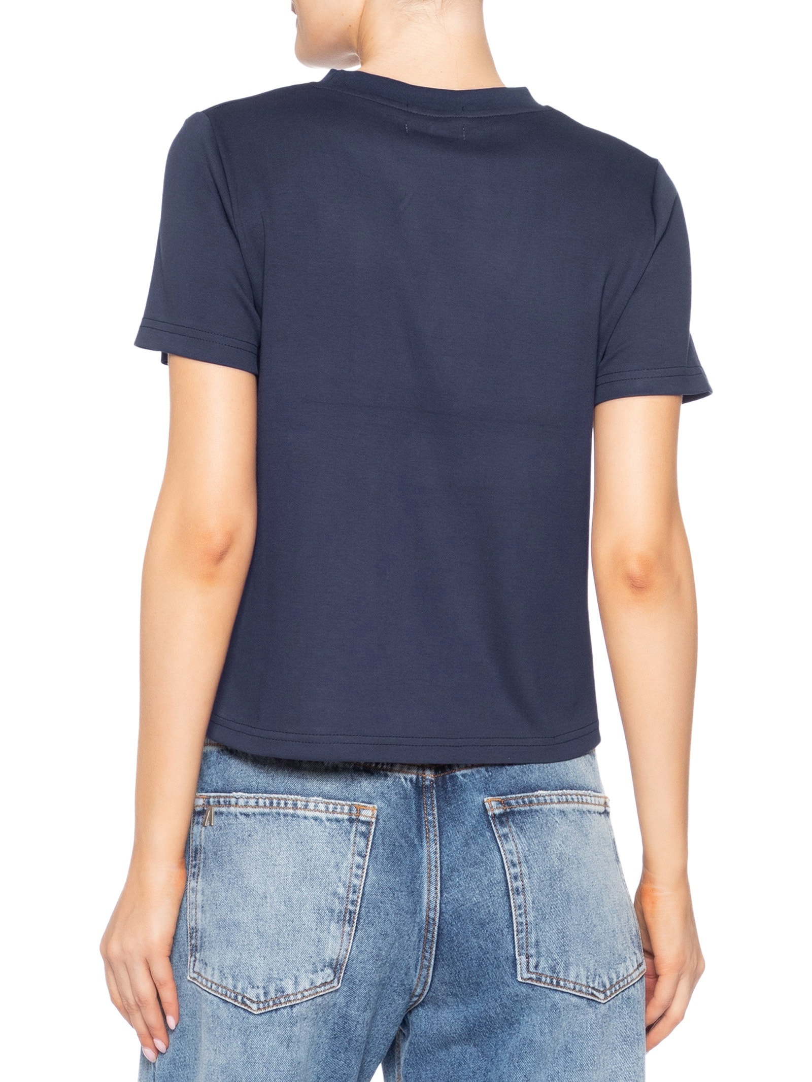 Camiseta Feminina Básica Em Malha Azul Basiq