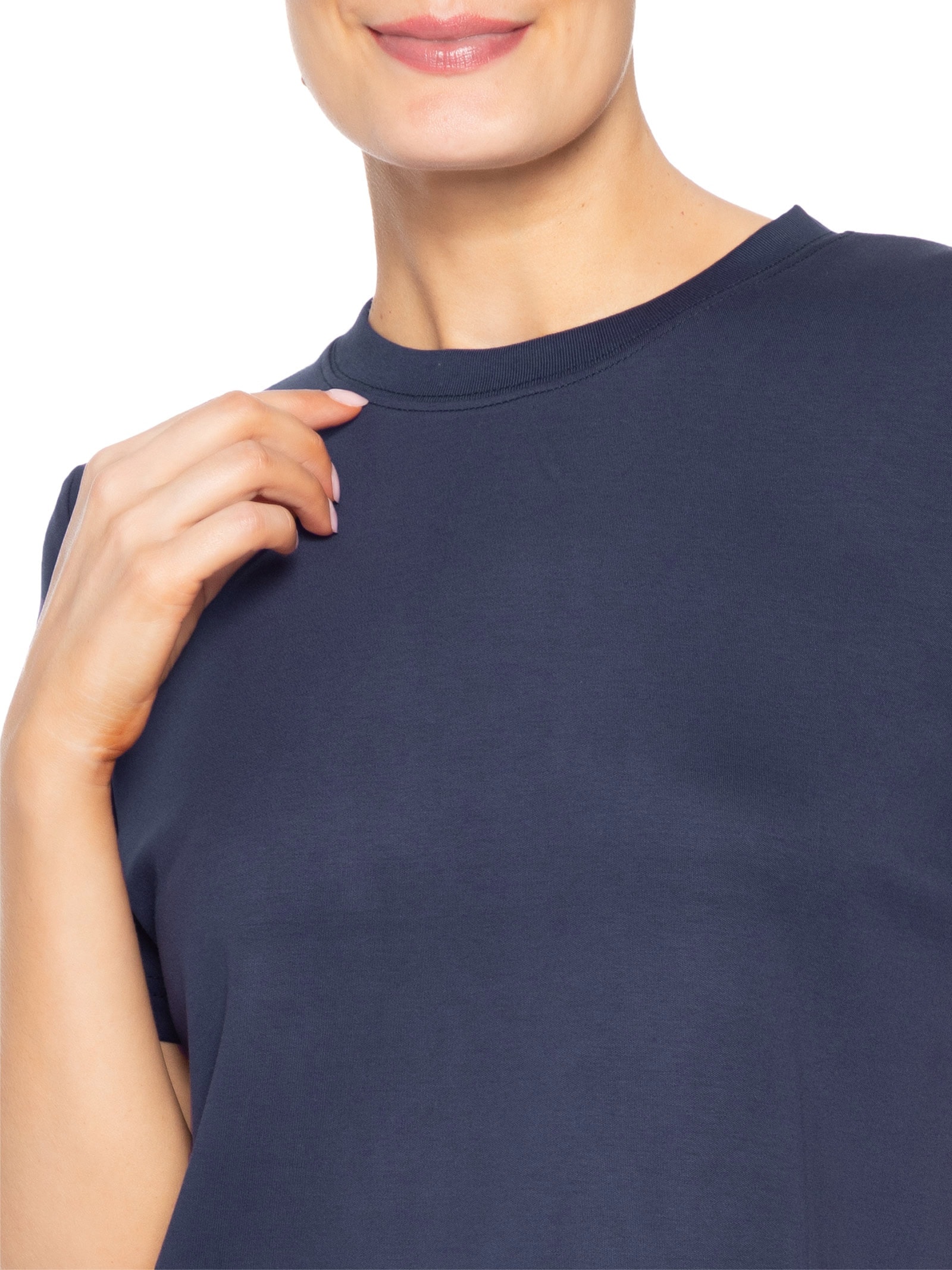 Camiseta Feminina Básica Em Malha Azul Basiq
