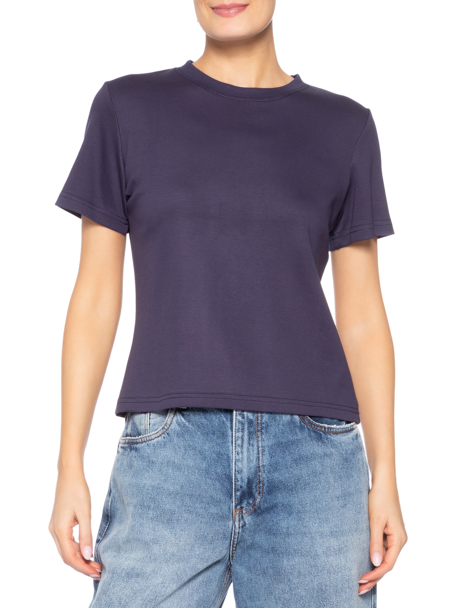 Camiseta Feminina Básica Em Malha Azul Basiq