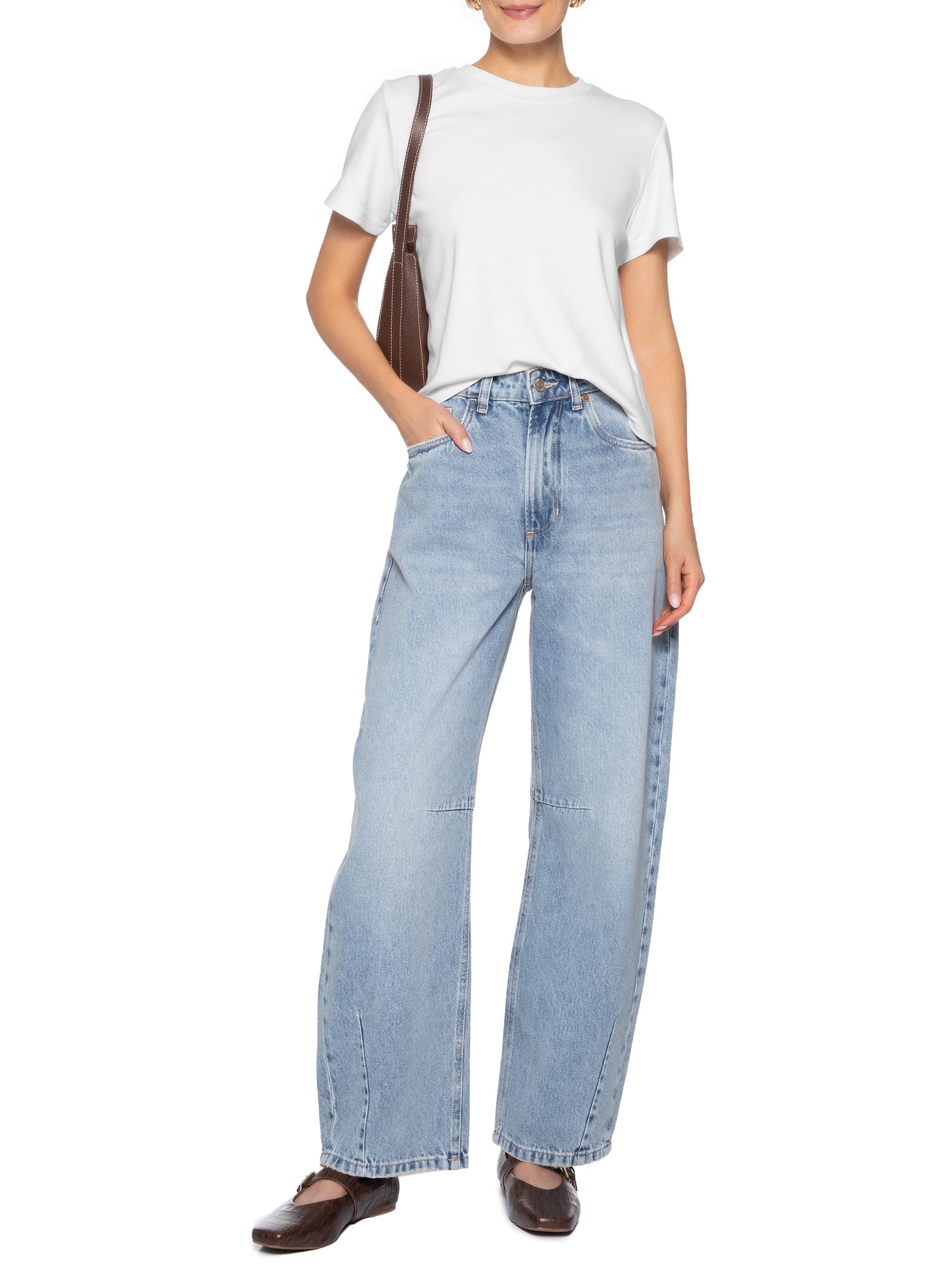 Camiseta Feminina Básica Em Malha Branco Basiq