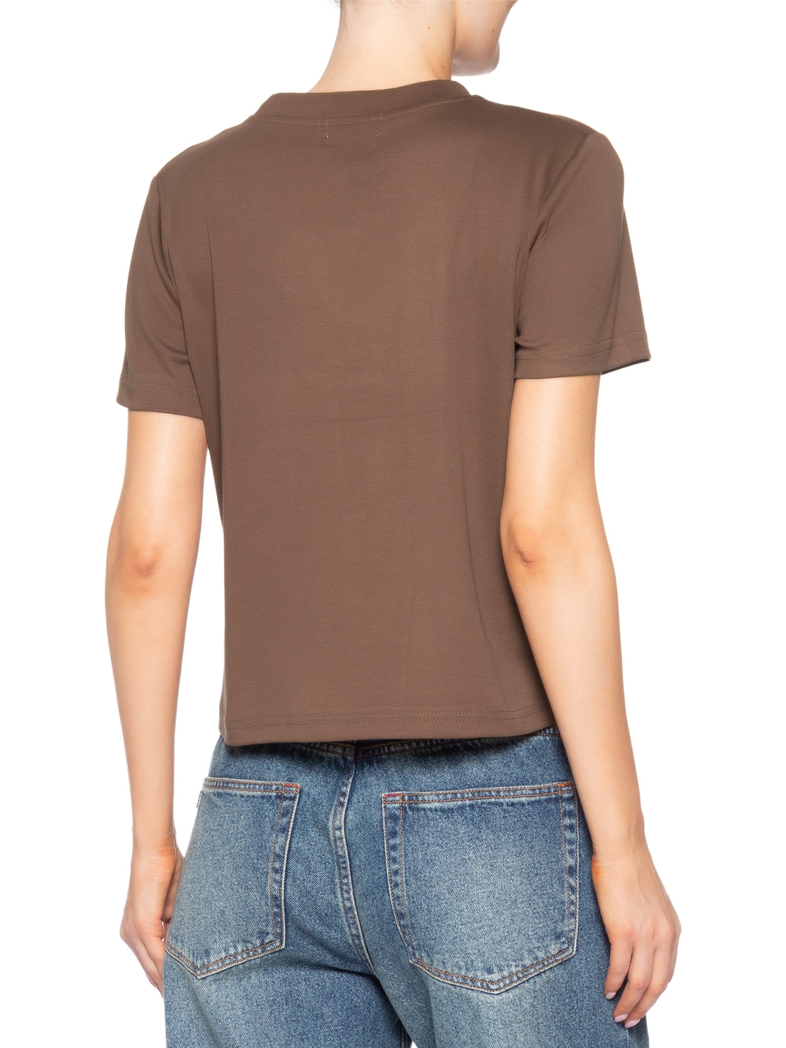 Camiseta Feminina Básica Em Malha Marrom Basiq