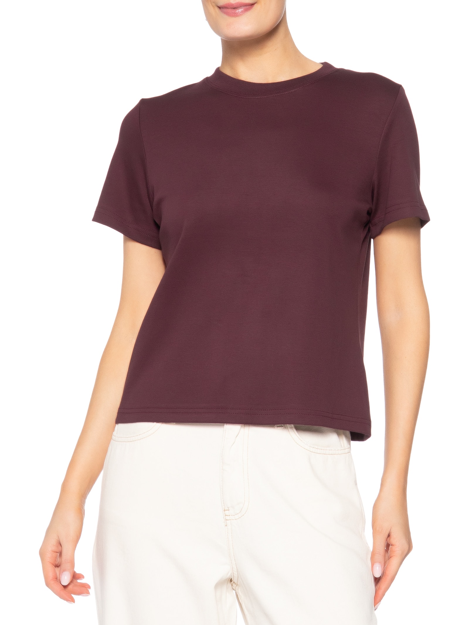 Camiseta Feminina Básica Em Malha Vermelho Basiq