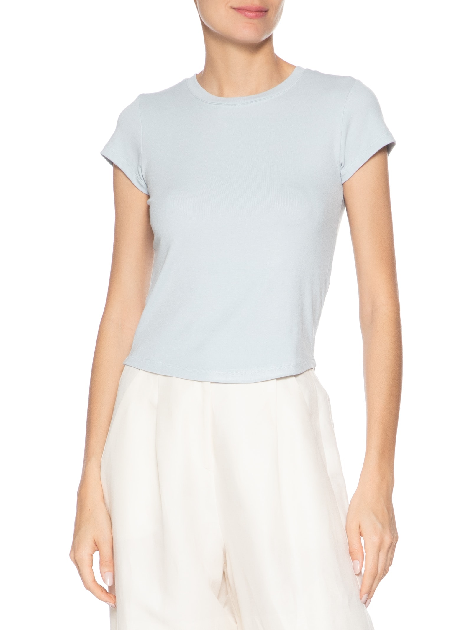 Camiseta Feminina Básica Justa Azul Basiq