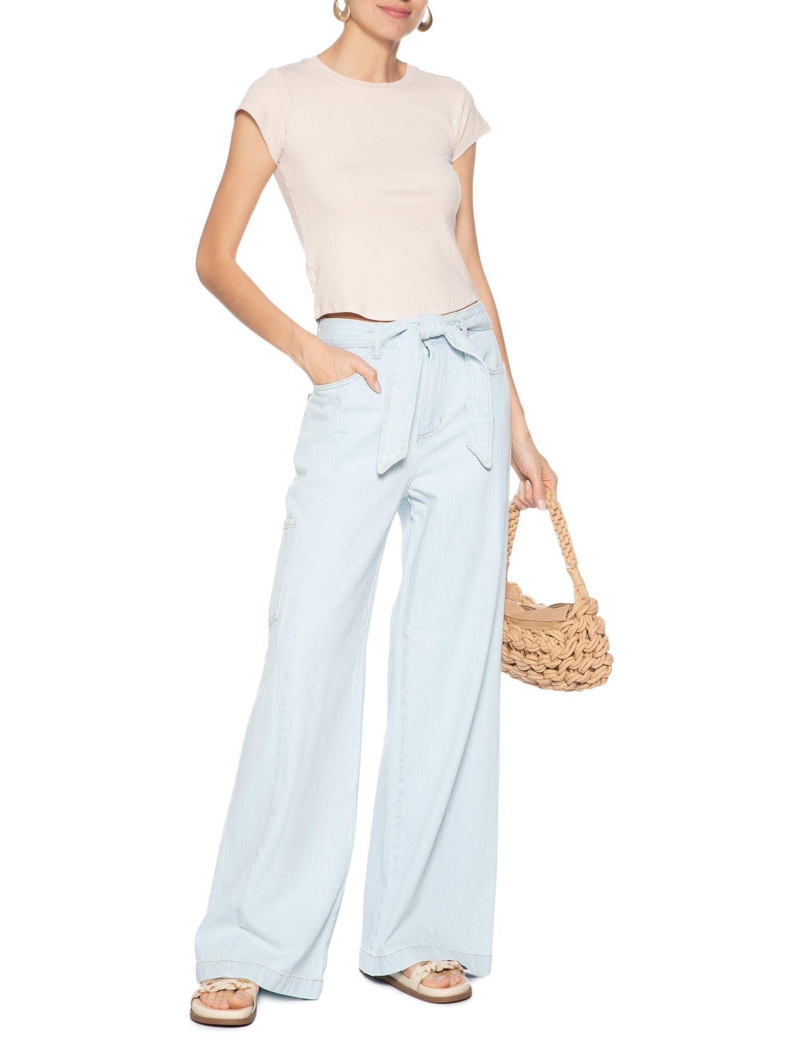 Camiseta Feminina Básica Justa Bege Basiq