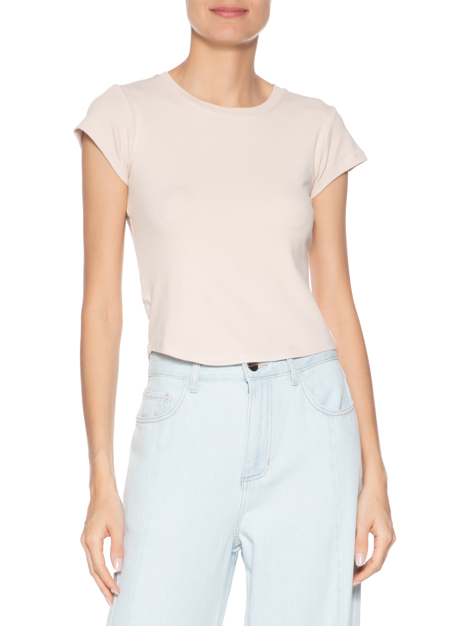 Camiseta Feminina Básica Justa Bege Basiq